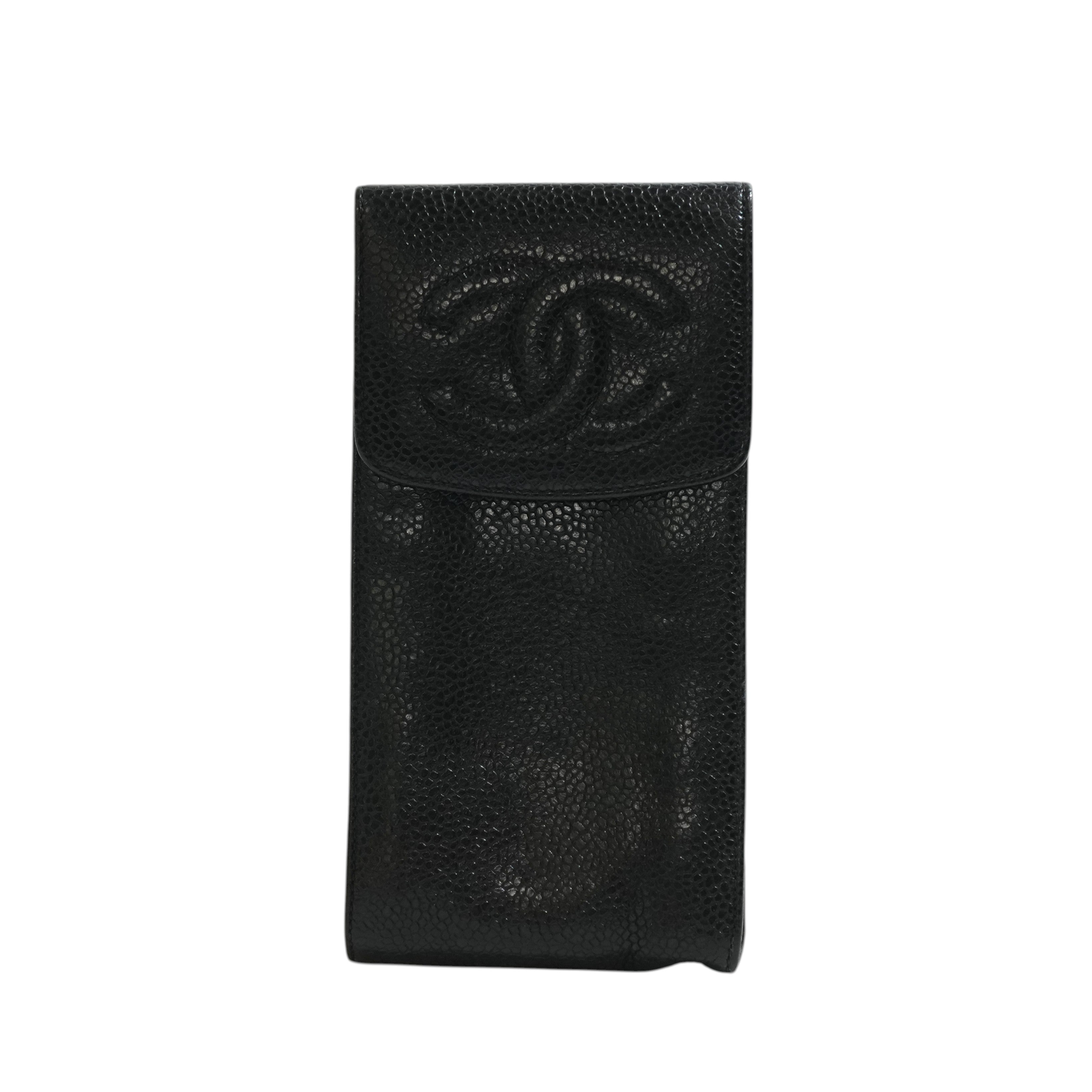 Pre-owned Chanel Caviar Skin Phone Holder Black