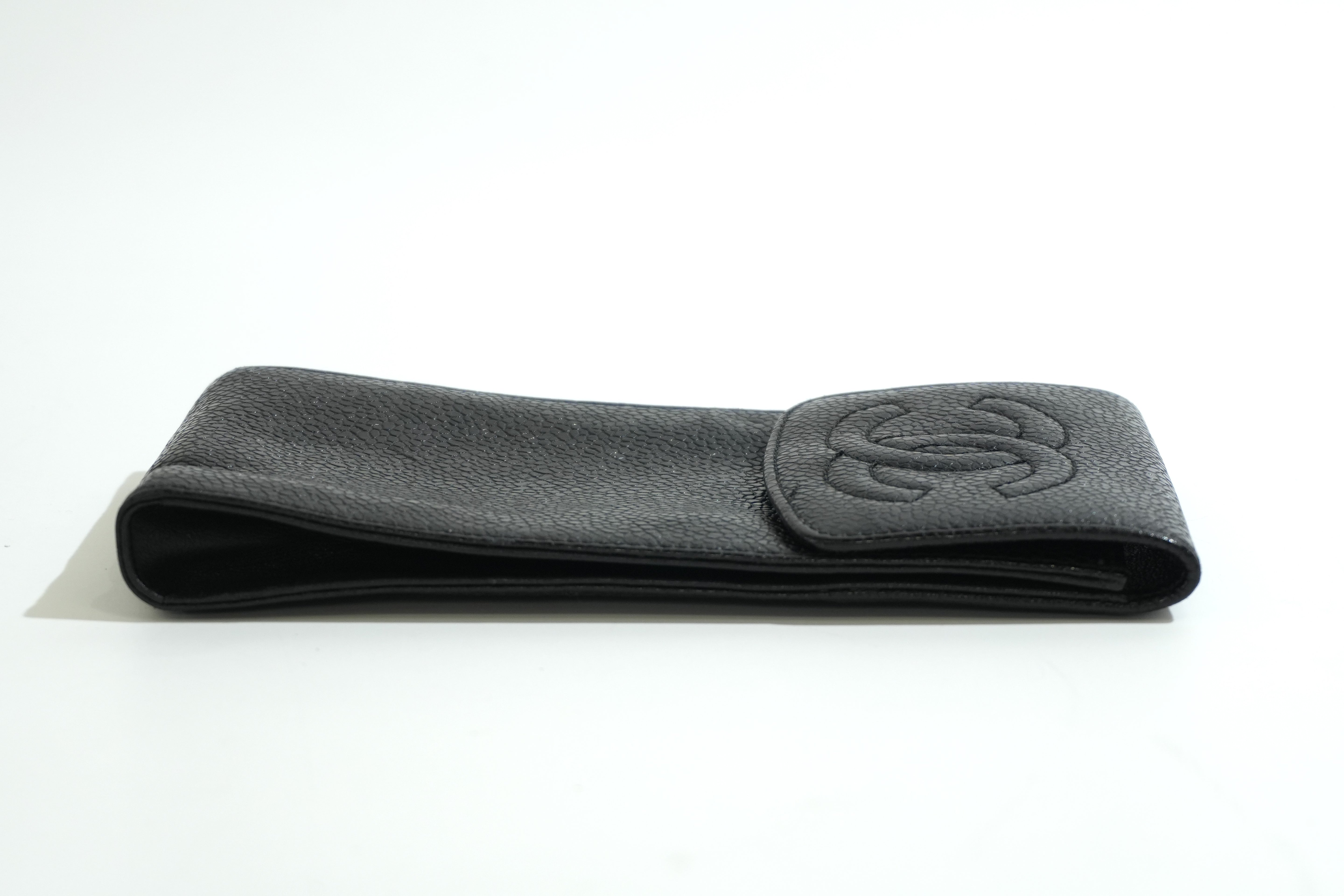 Pre-owned Chanel Caviar Skin Phone Holder Black