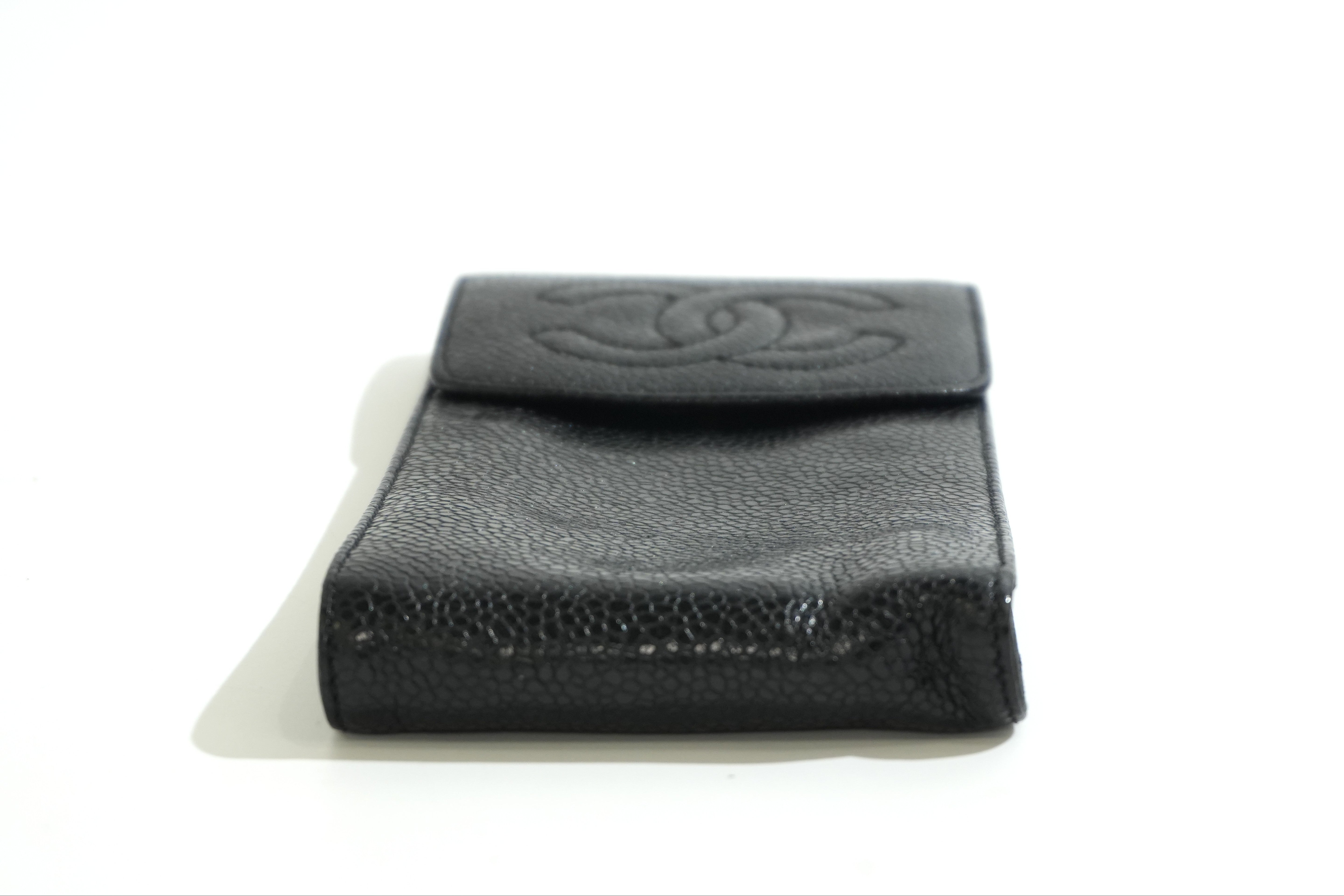 Pre-owned Chanel Caviar Skin Phone Holder Black
