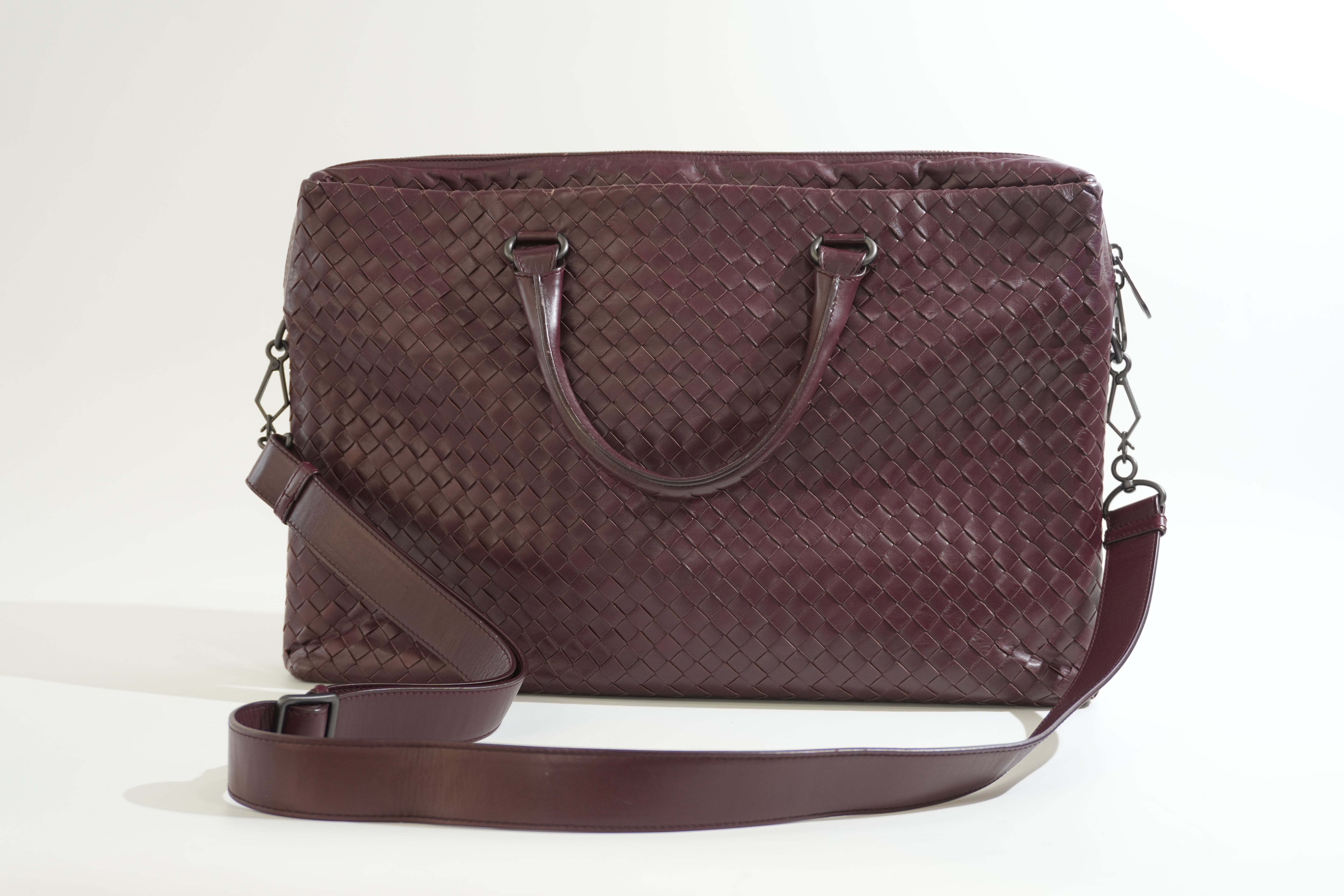 Pre-owned Bottega Two Way Intercciato Briefcase Burgundy