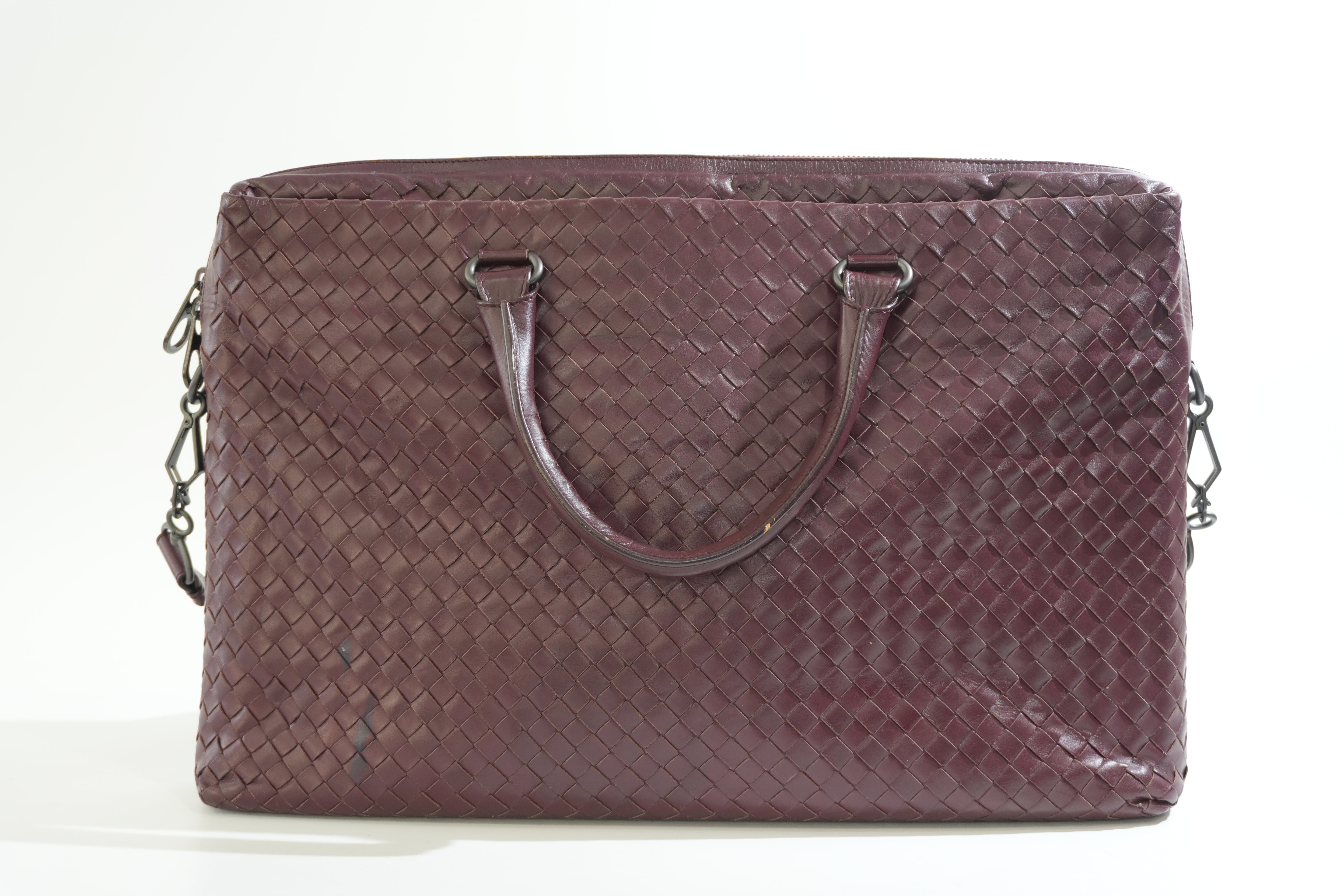 Pre-owned Bottega Two Way Intercciato Briefcase Burgundy