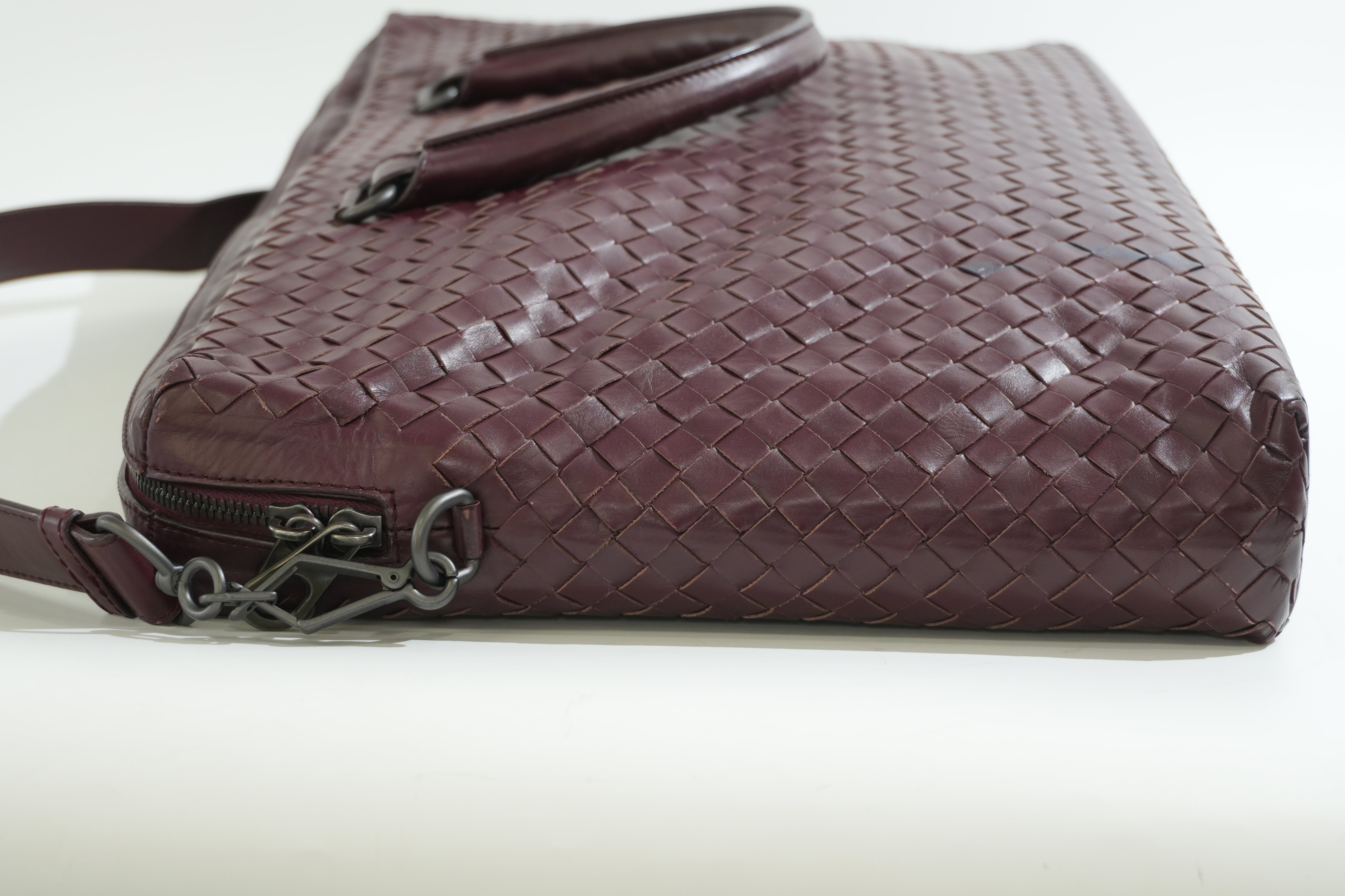 Pre-owned Bottega Two Way Intercciato Briefcase Burgundy
