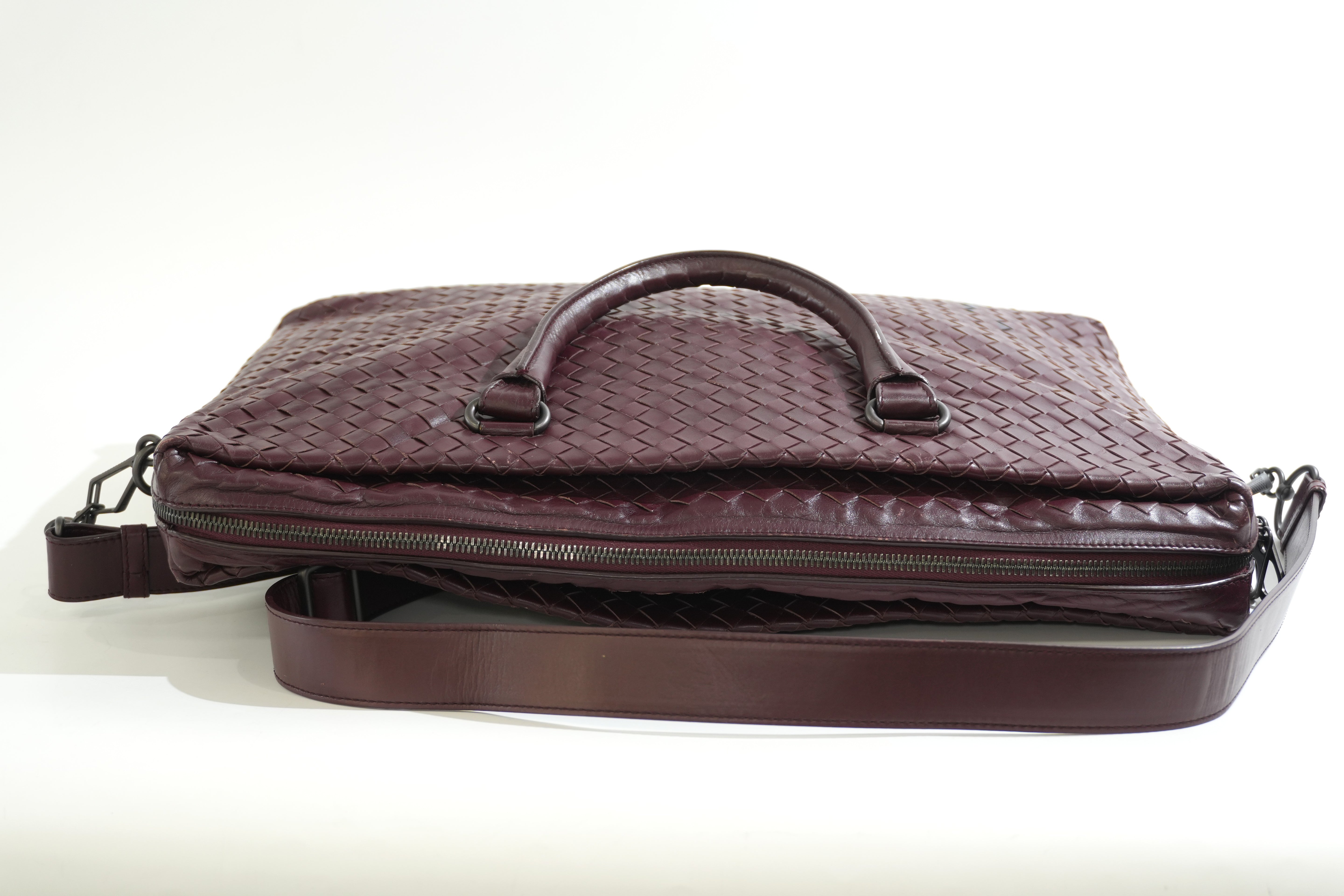 Pre-owned Bottega Two Way Intercciato Briefcase Burgundy