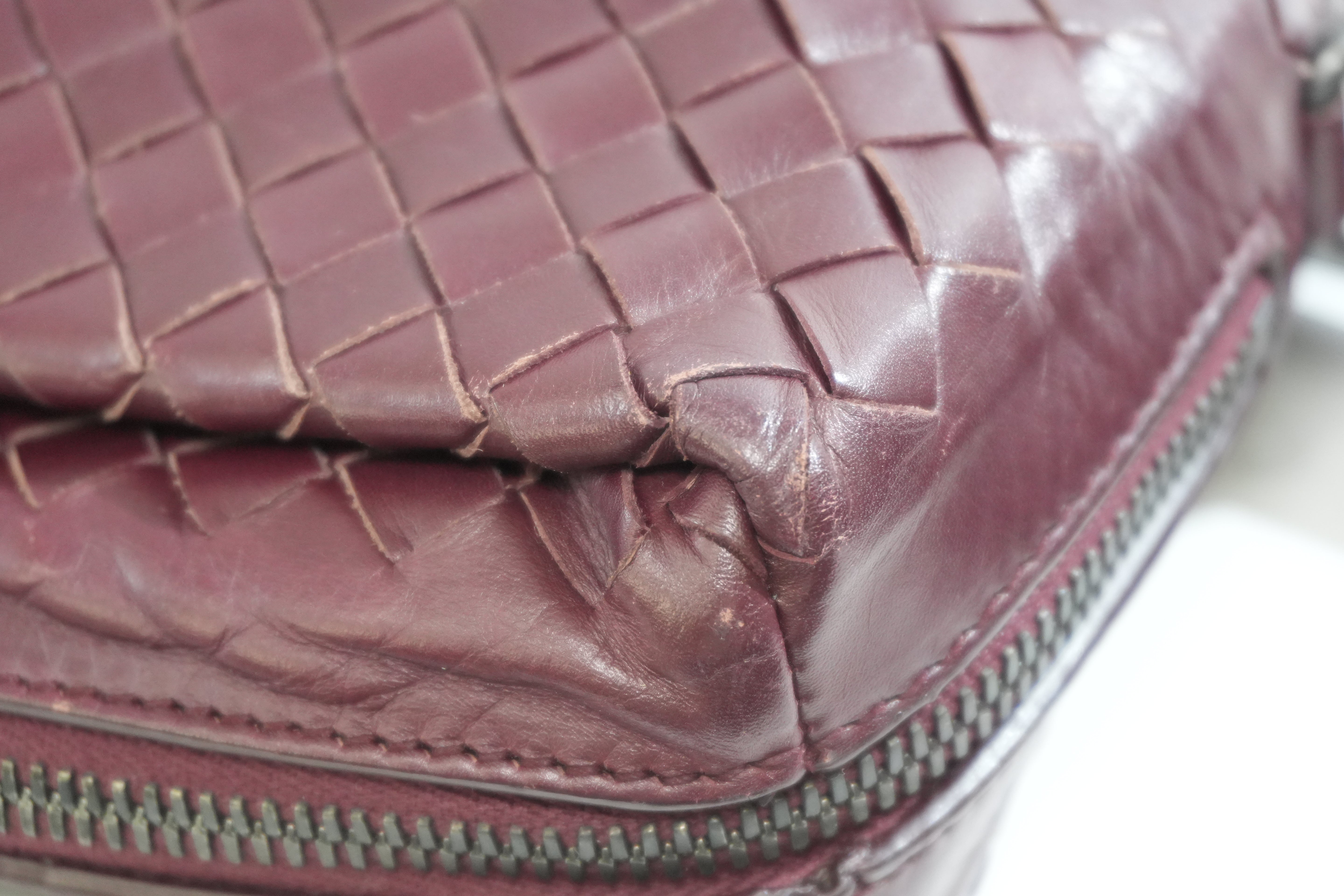 Pre-owned Bottega Two Way Intercciato Briefcase Burgundy