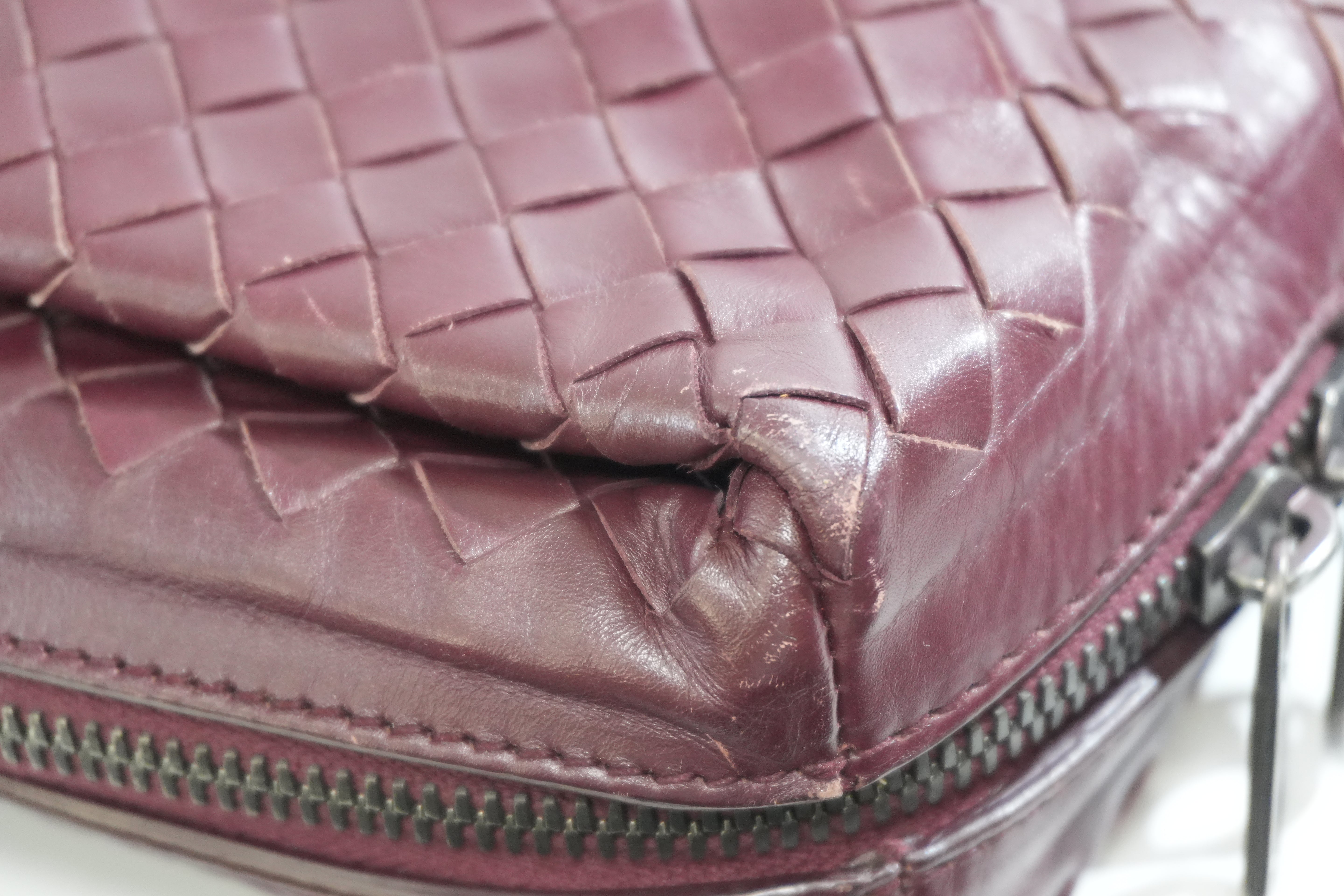 Pre-owned Bottega Two Way Intercciato Briefcase Burgundy