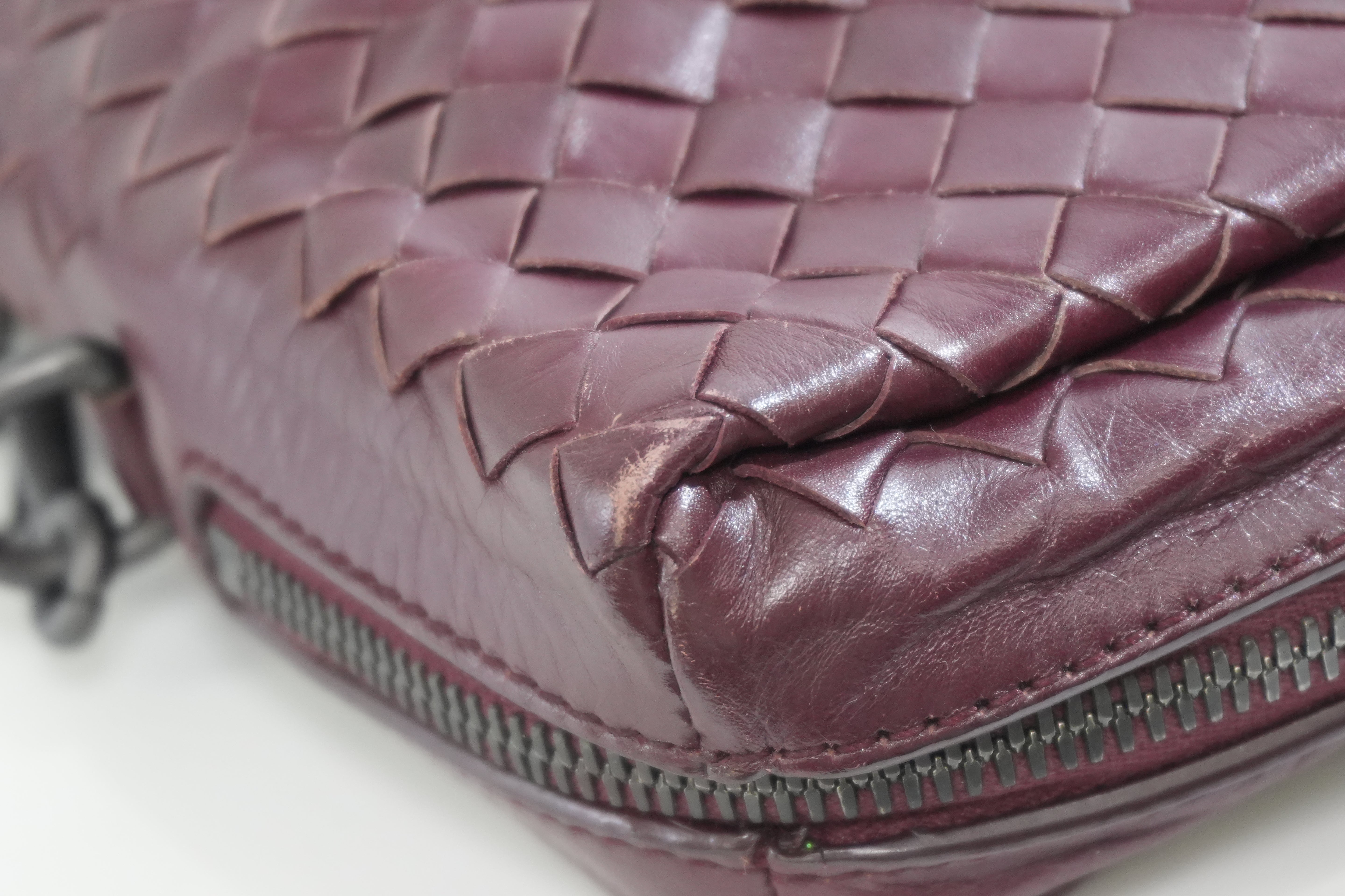 Pre-owned Bottega Two Way Intercciato Briefcase Burgundy