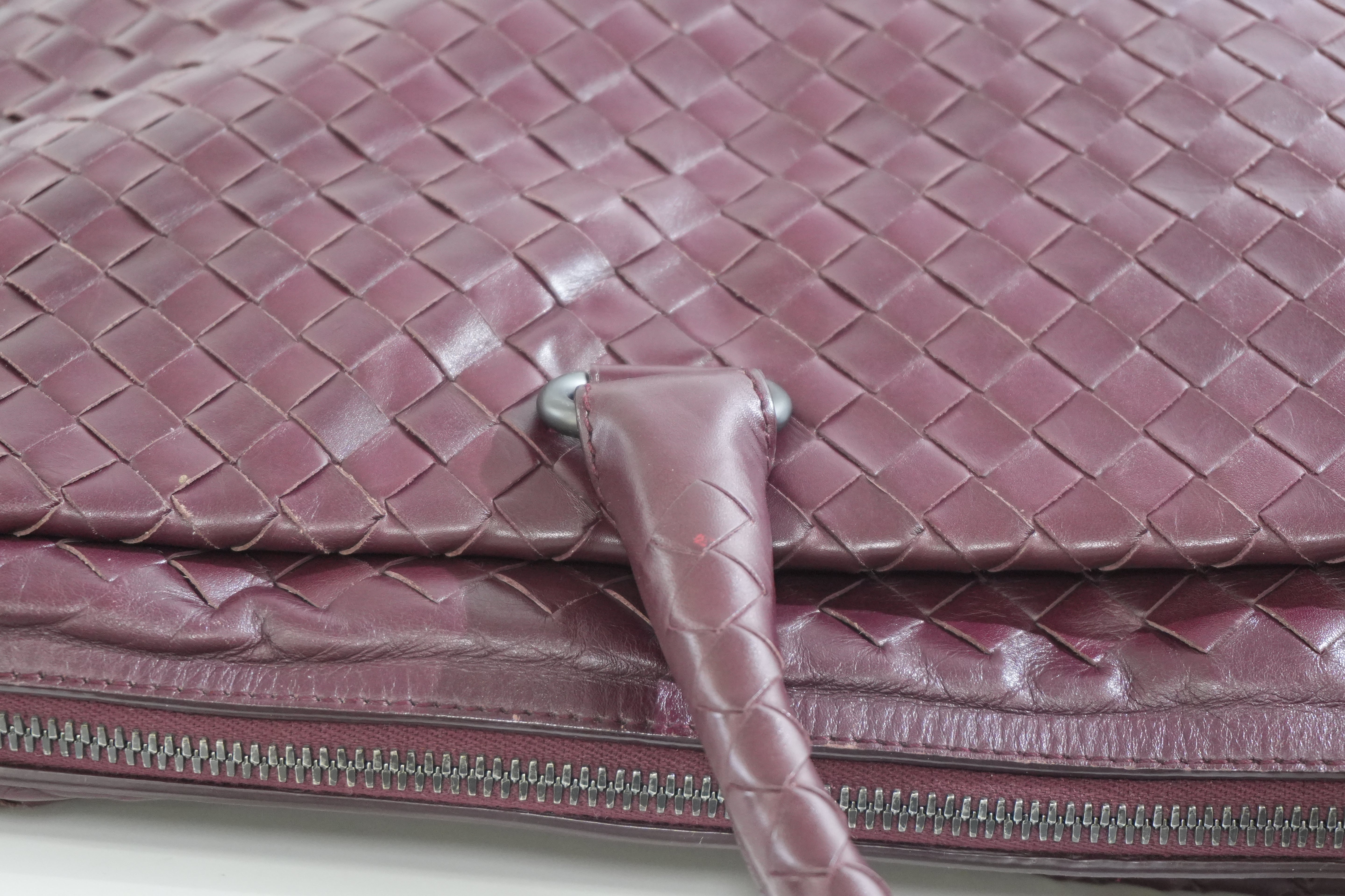 Pre-owned Bottega Two Way Intercciato Briefcase Burgundy