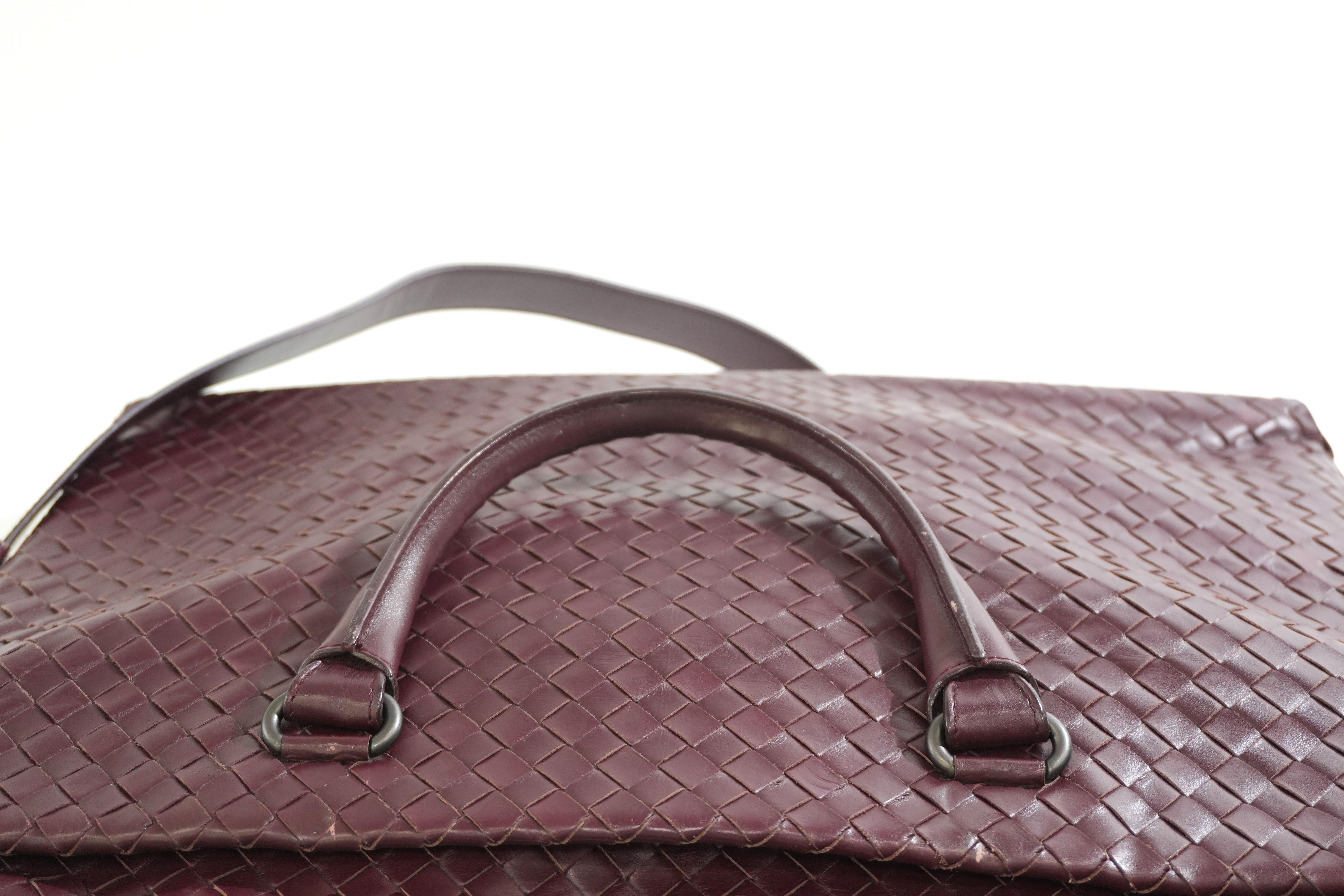 Pre-owned Bottega Two Way Intercciato Briefcase Burgundy