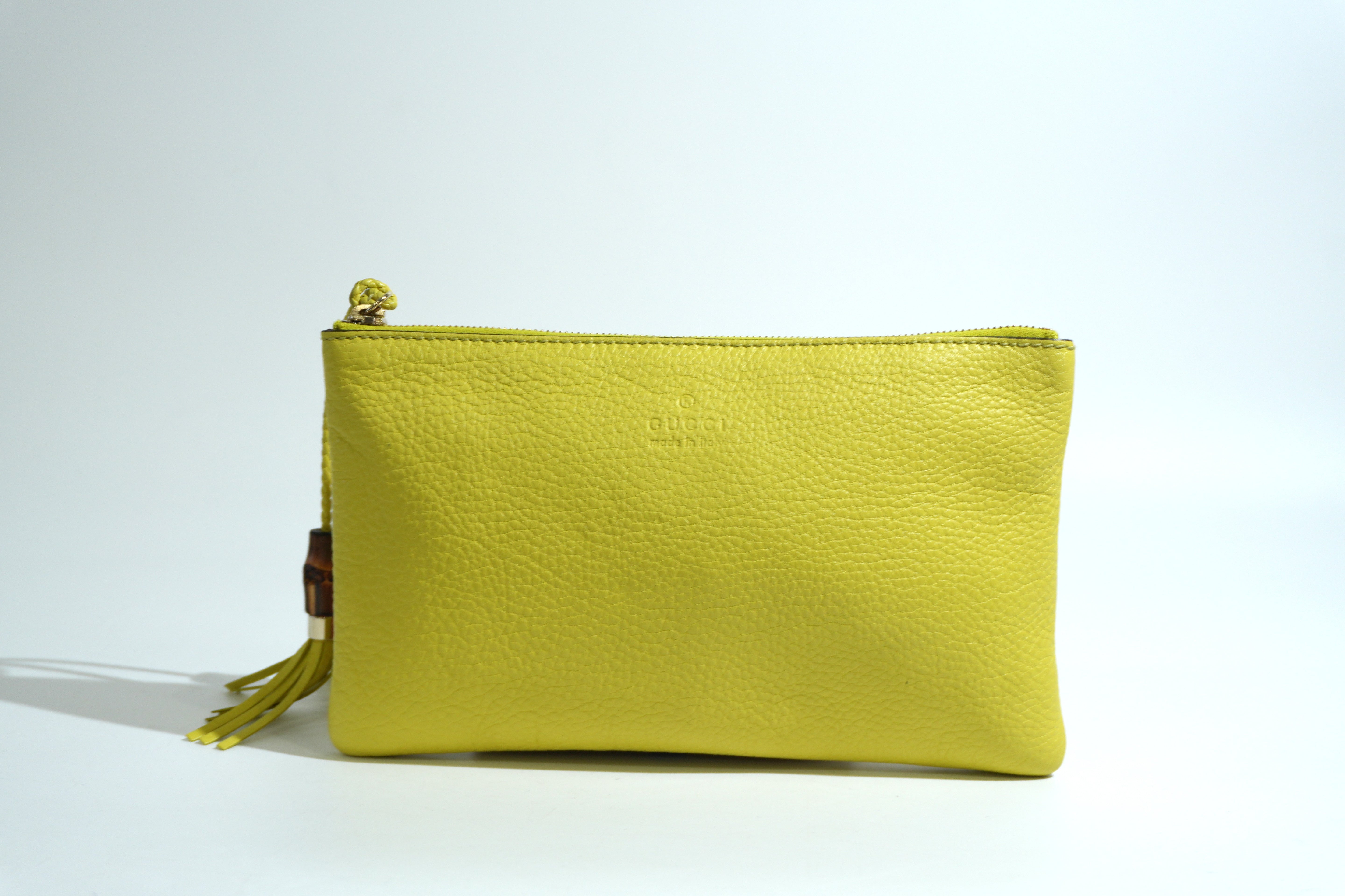 Pre-owned Gucci Bamboo Clutch Bag Neon Green