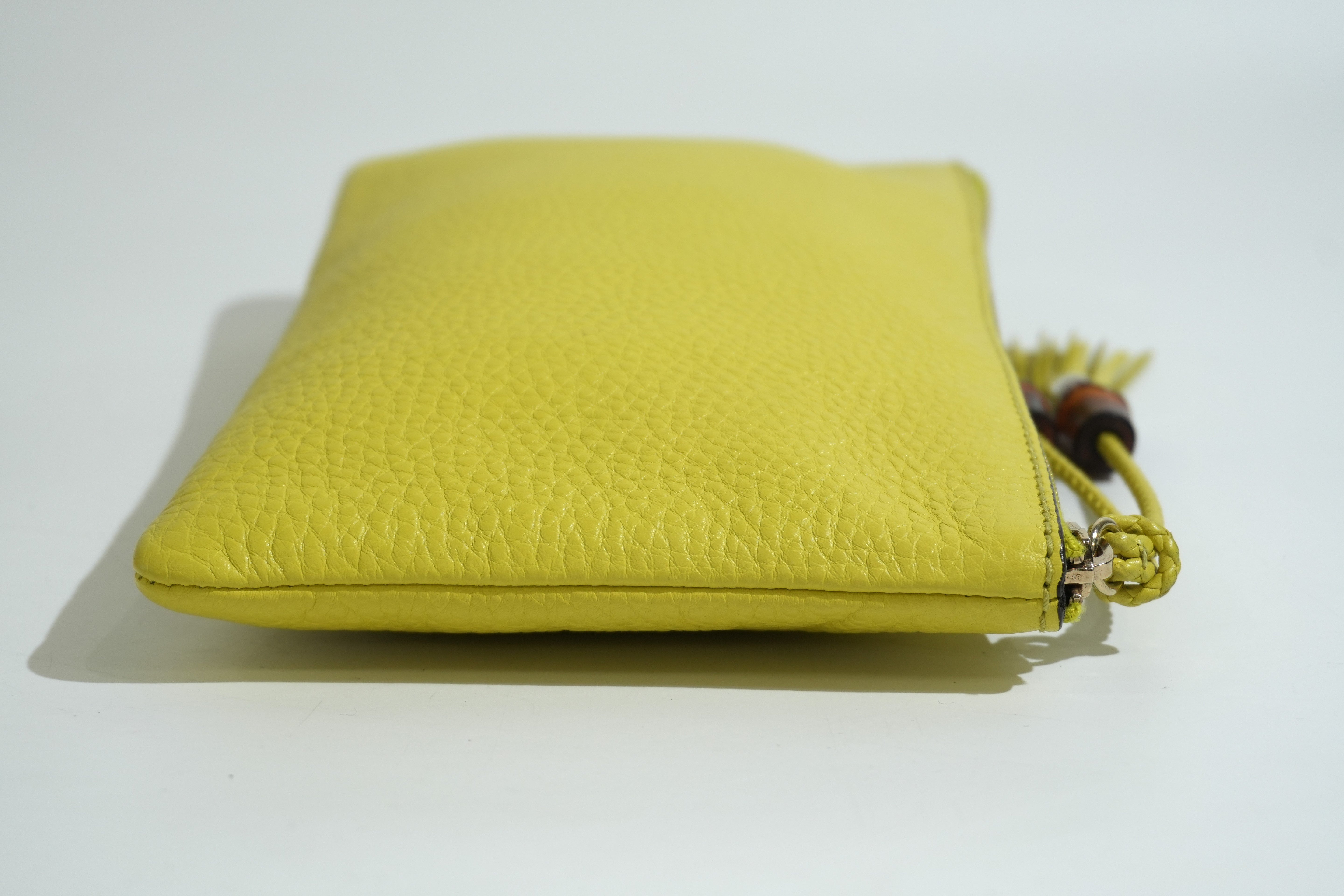 Pre-owned Gucci Bamboo Clutch Bag Neon Green
