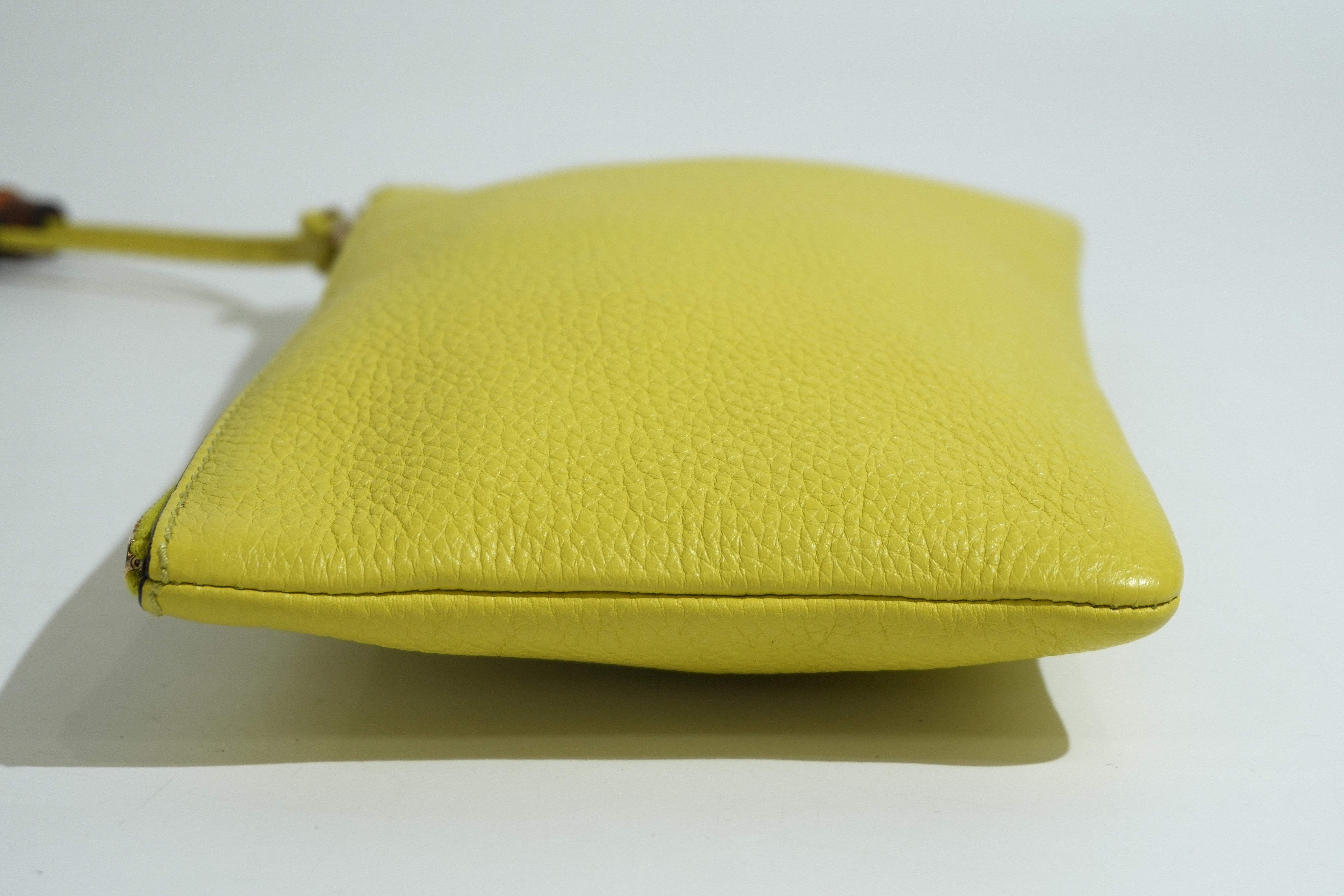 Pre-owned Gucci Bamboo Clutch Bag Neon Green
