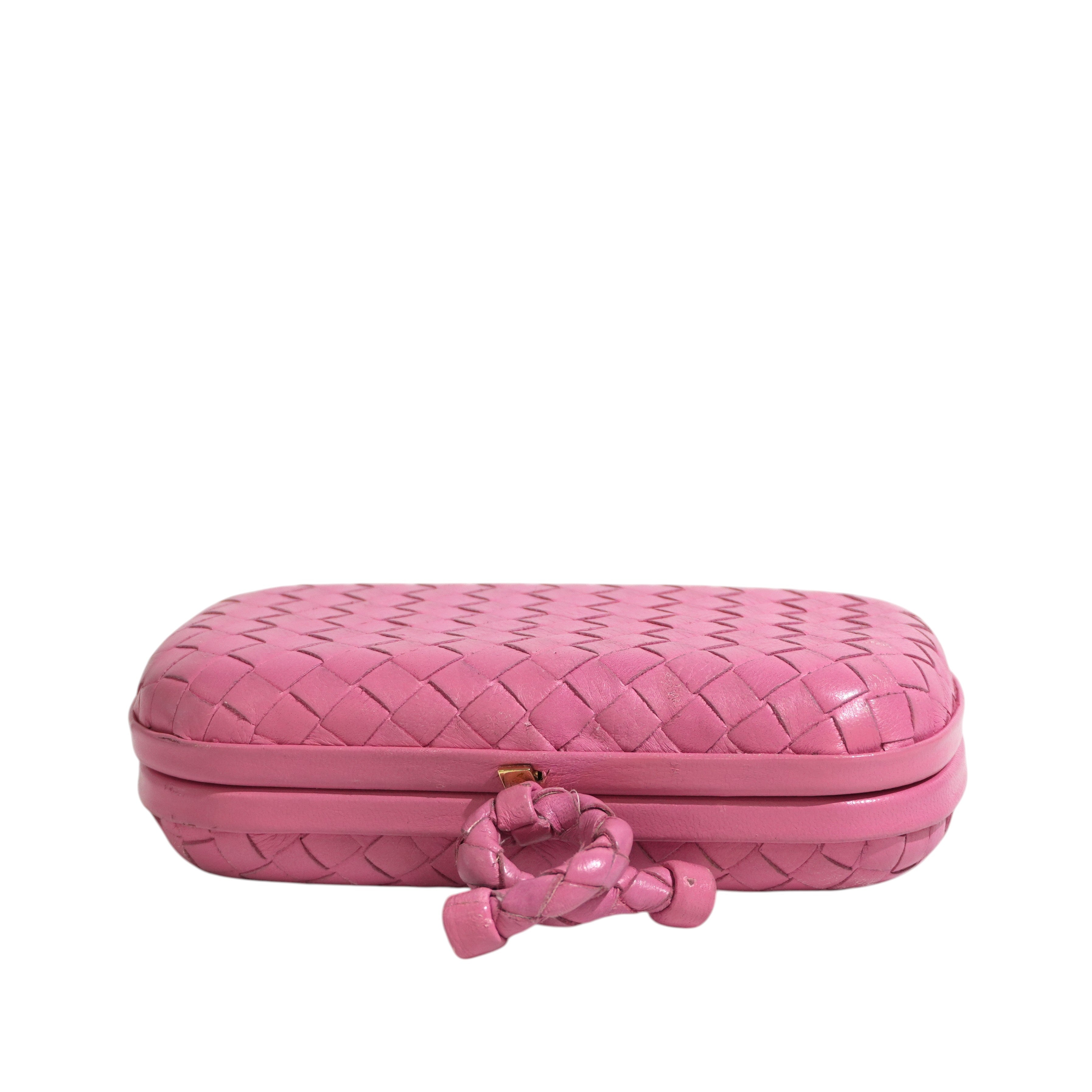 Pre-owned Bottega Intercciato Knot Clutch Bag Pink