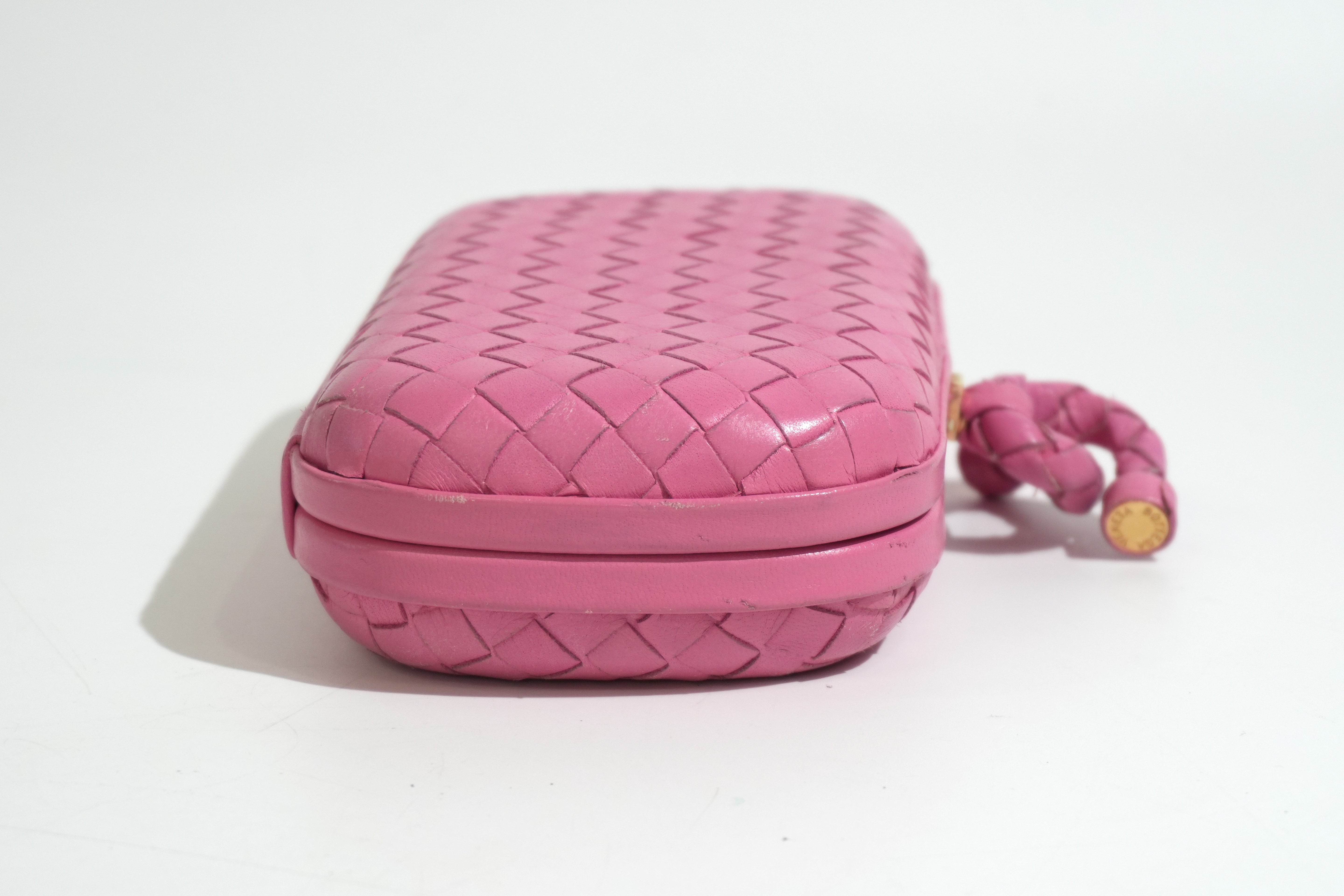 Pre-owned Bottega Intercciato Knot Clutch Bag Pink