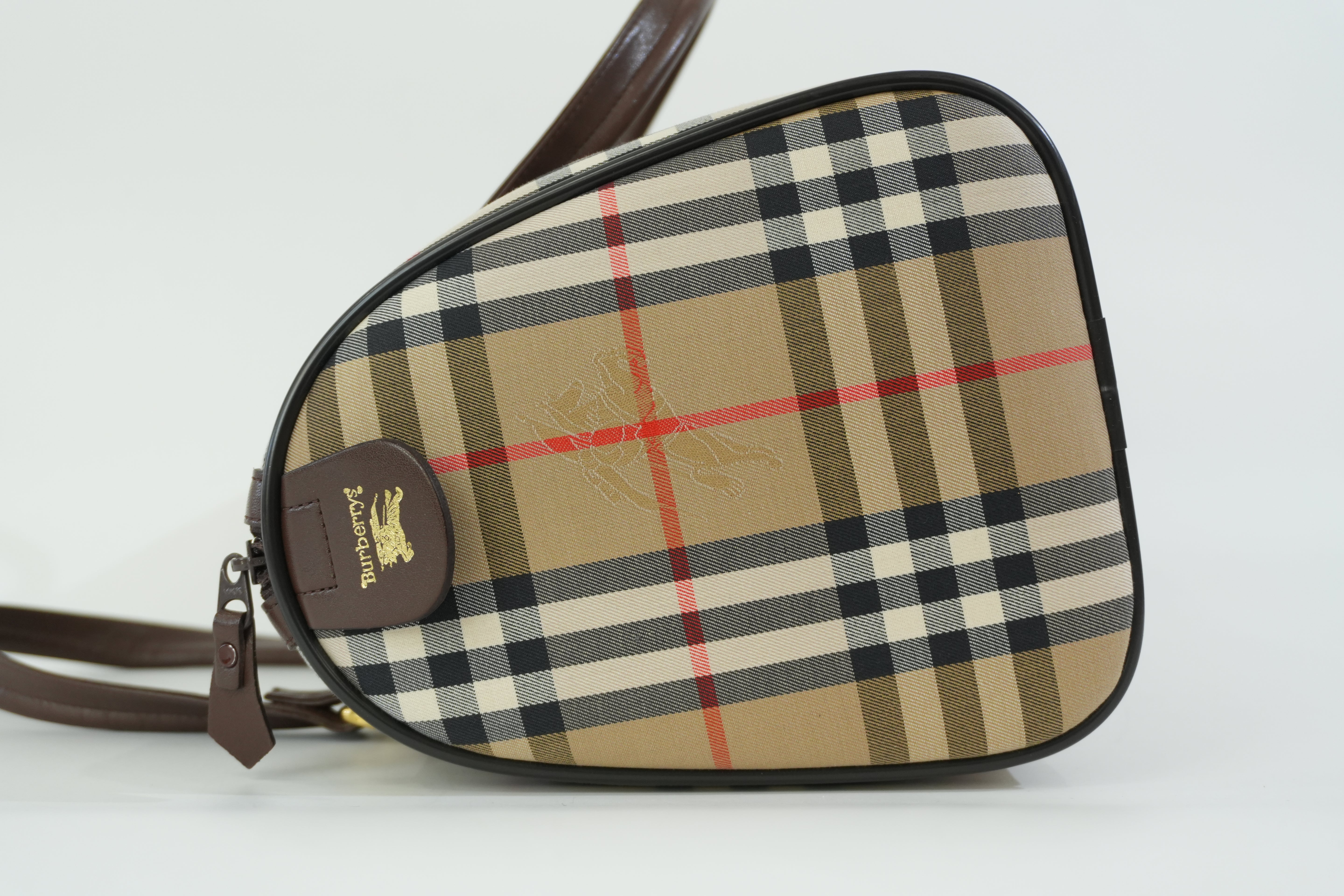 Pre-owned Burberry Haymarket Boston Handbag Brown