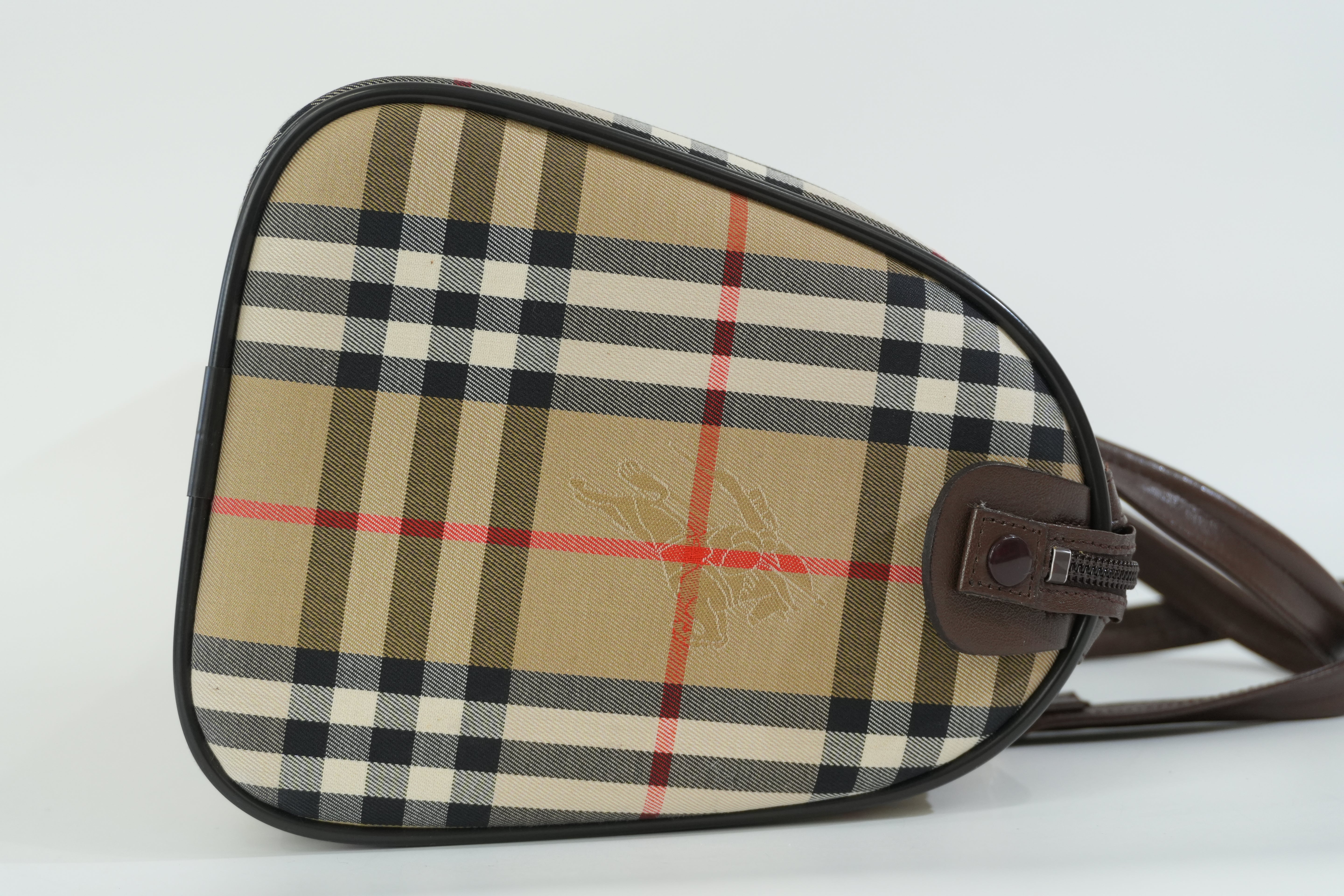 Pre-owned Burberry Haymarket Boston Handbag Brown