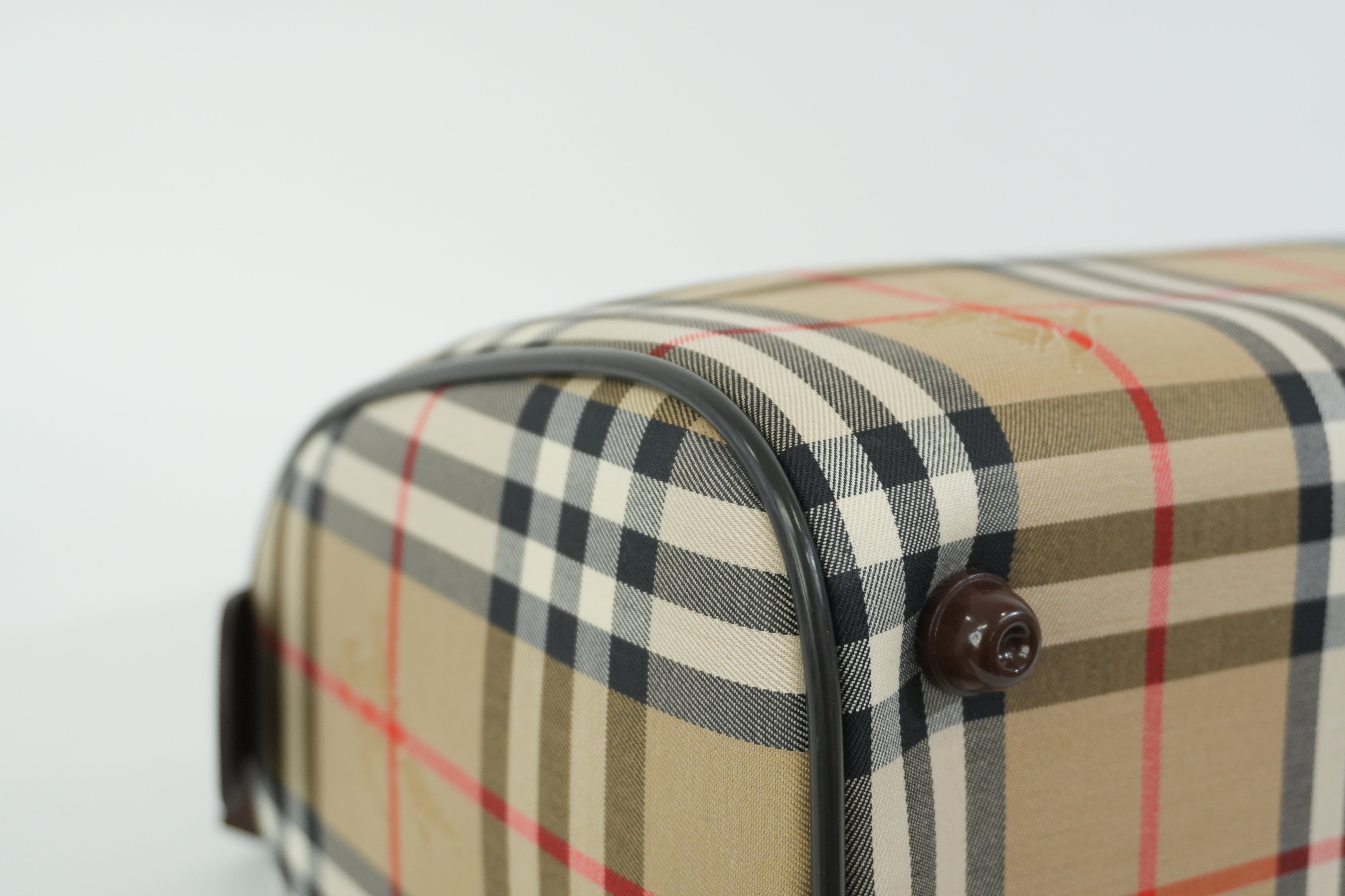 Pre-owned Burberry Haymarket Boston Handbag Brown