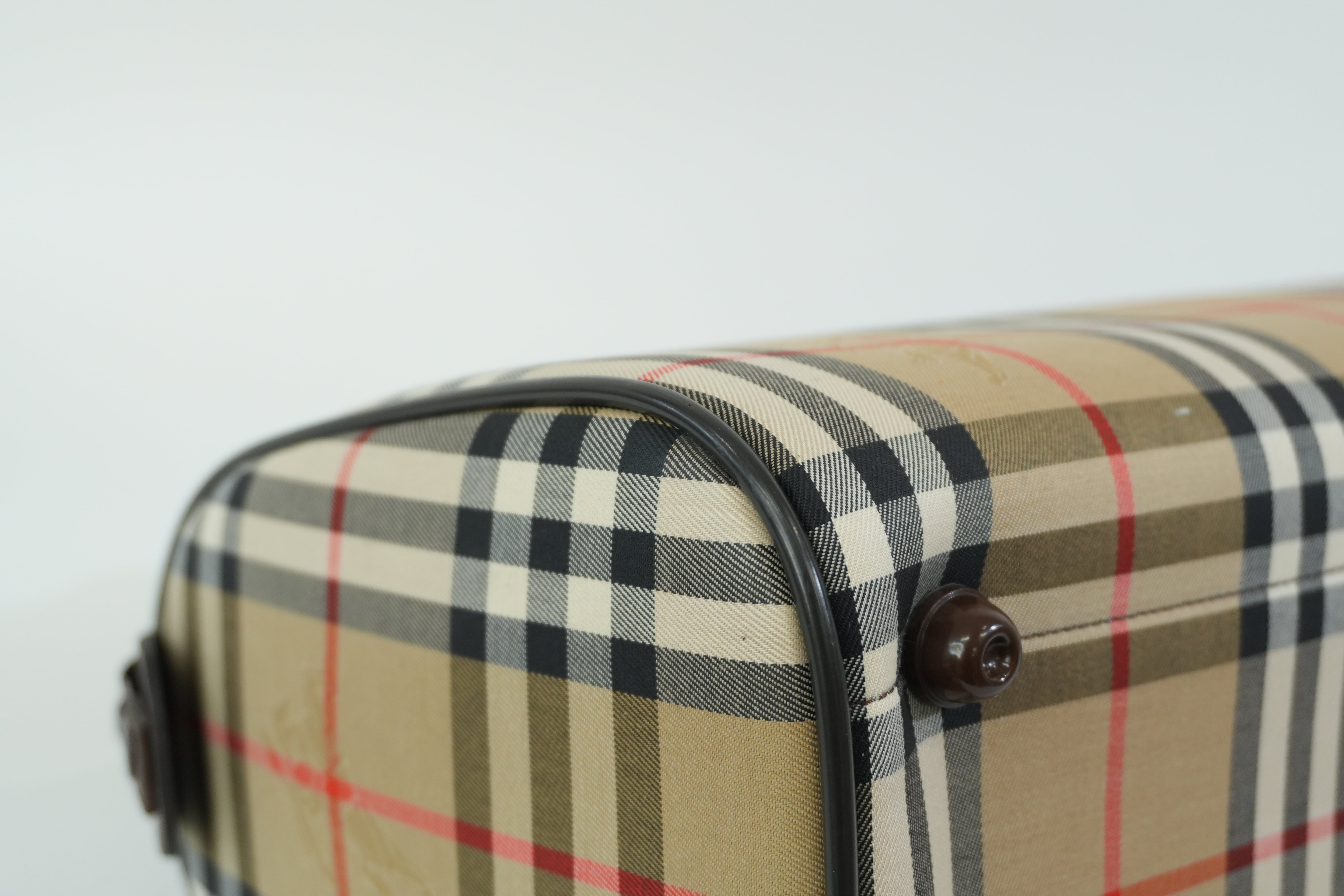 Pre-owned Burberry Haymarket Boston Handbag Brown