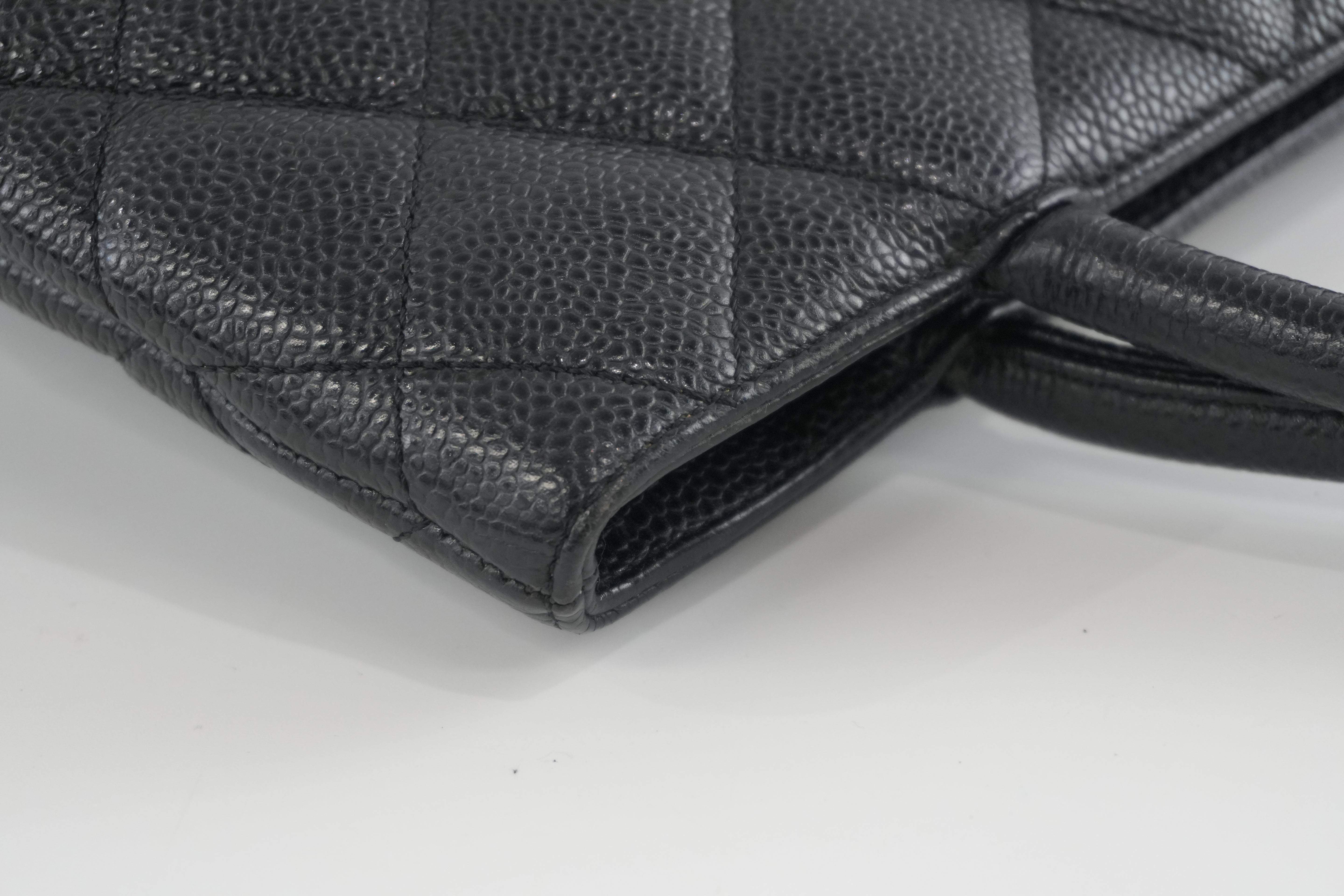 Pre-owned Chanel Medallion Caviar Tote Bag Silver Hardware Black Used