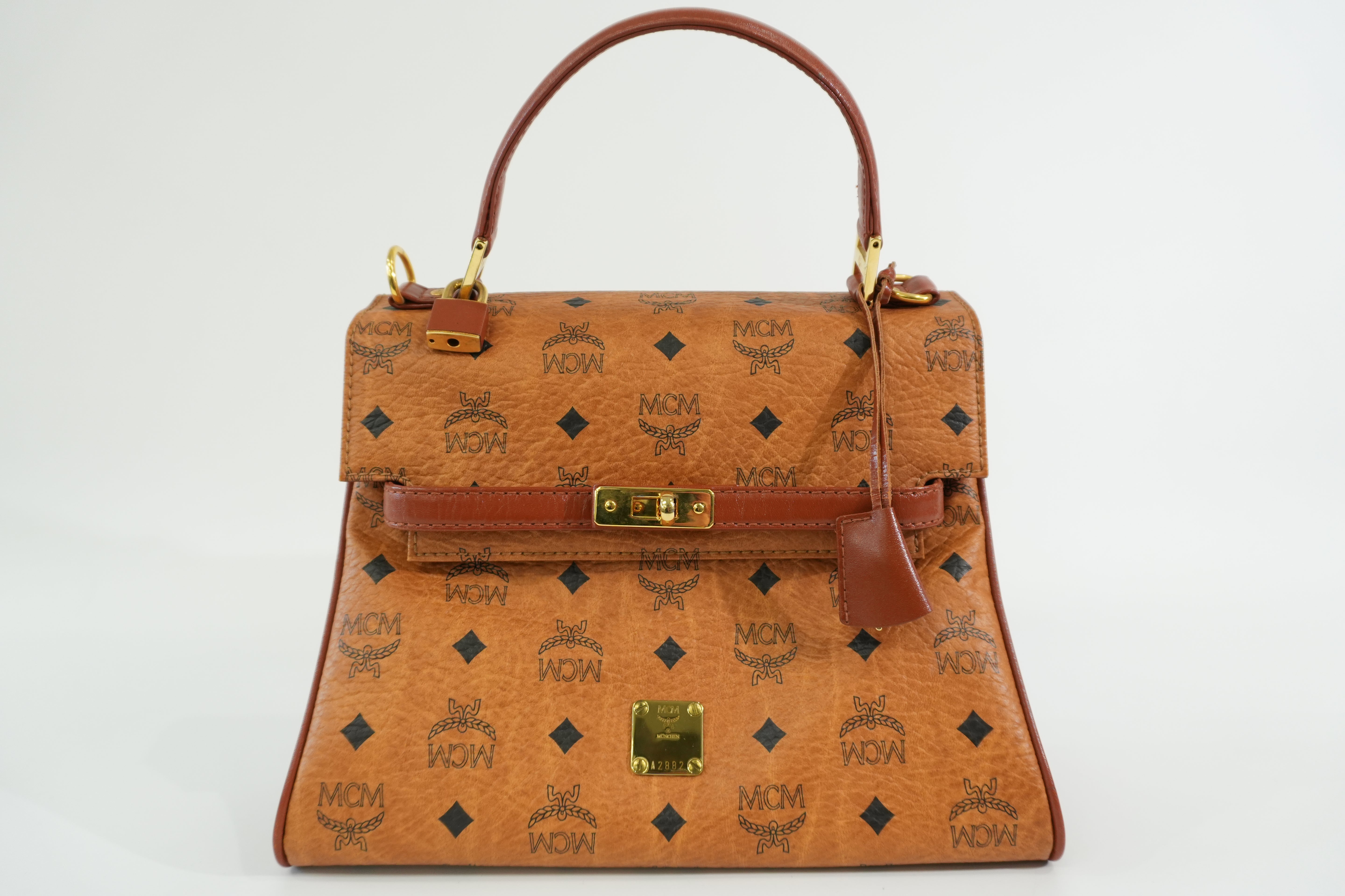 Pre-owned MCM Visetos Top Handle Handbag Cognac