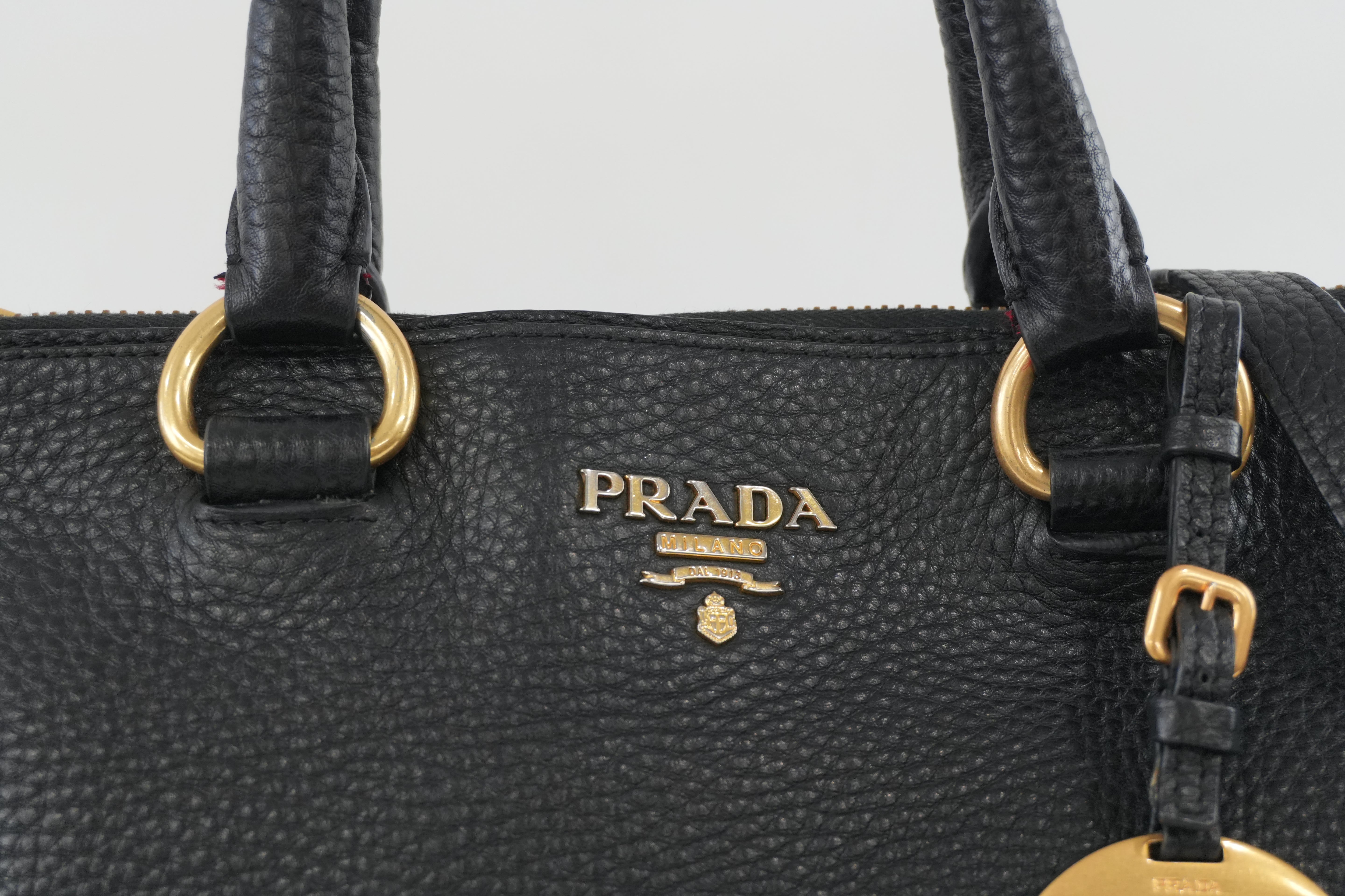Pre-owned Prada Leather Two Way Shoulder Tote Bag Black