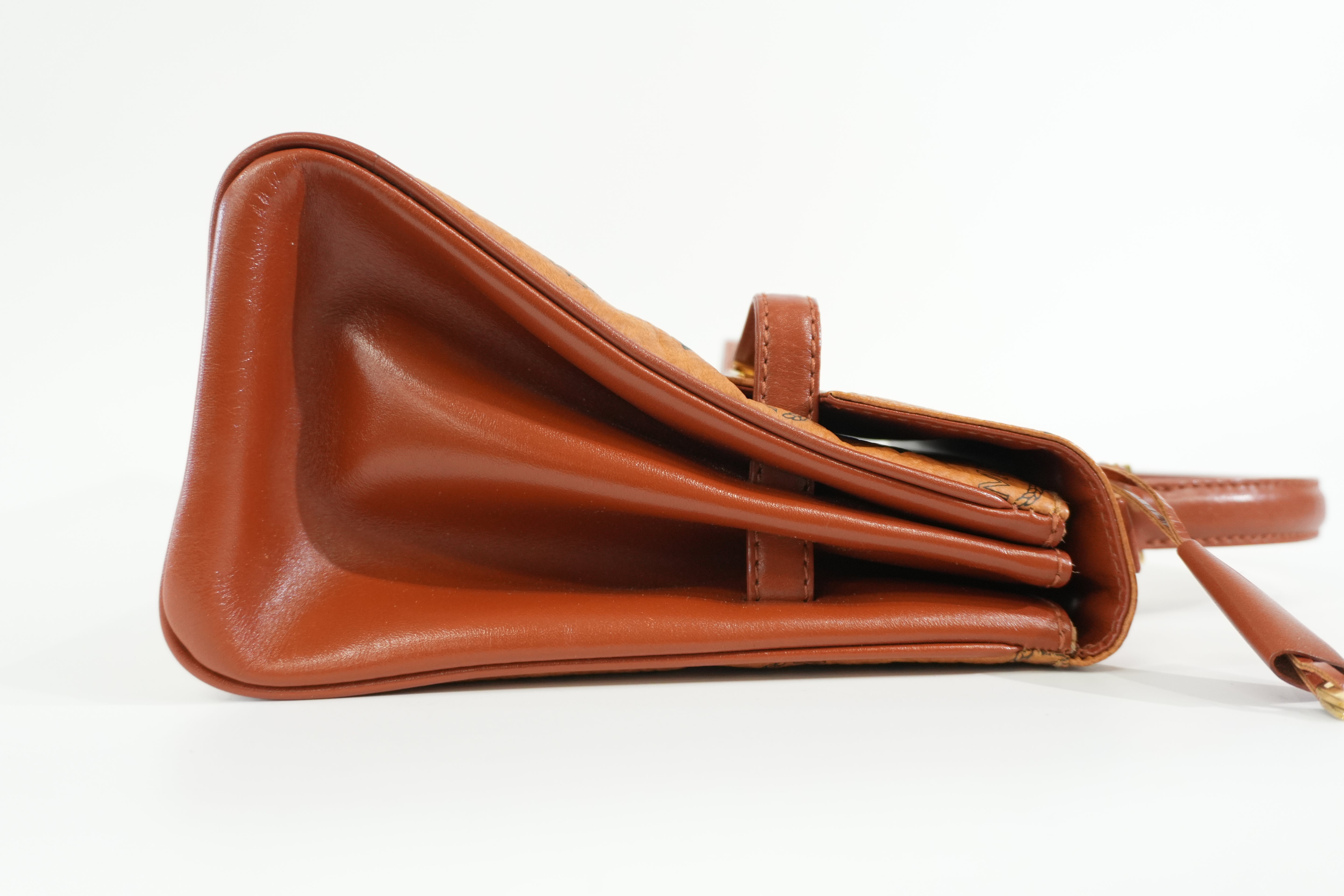 Pre-owned MCM Visetos Top Handle Handbag Cognac