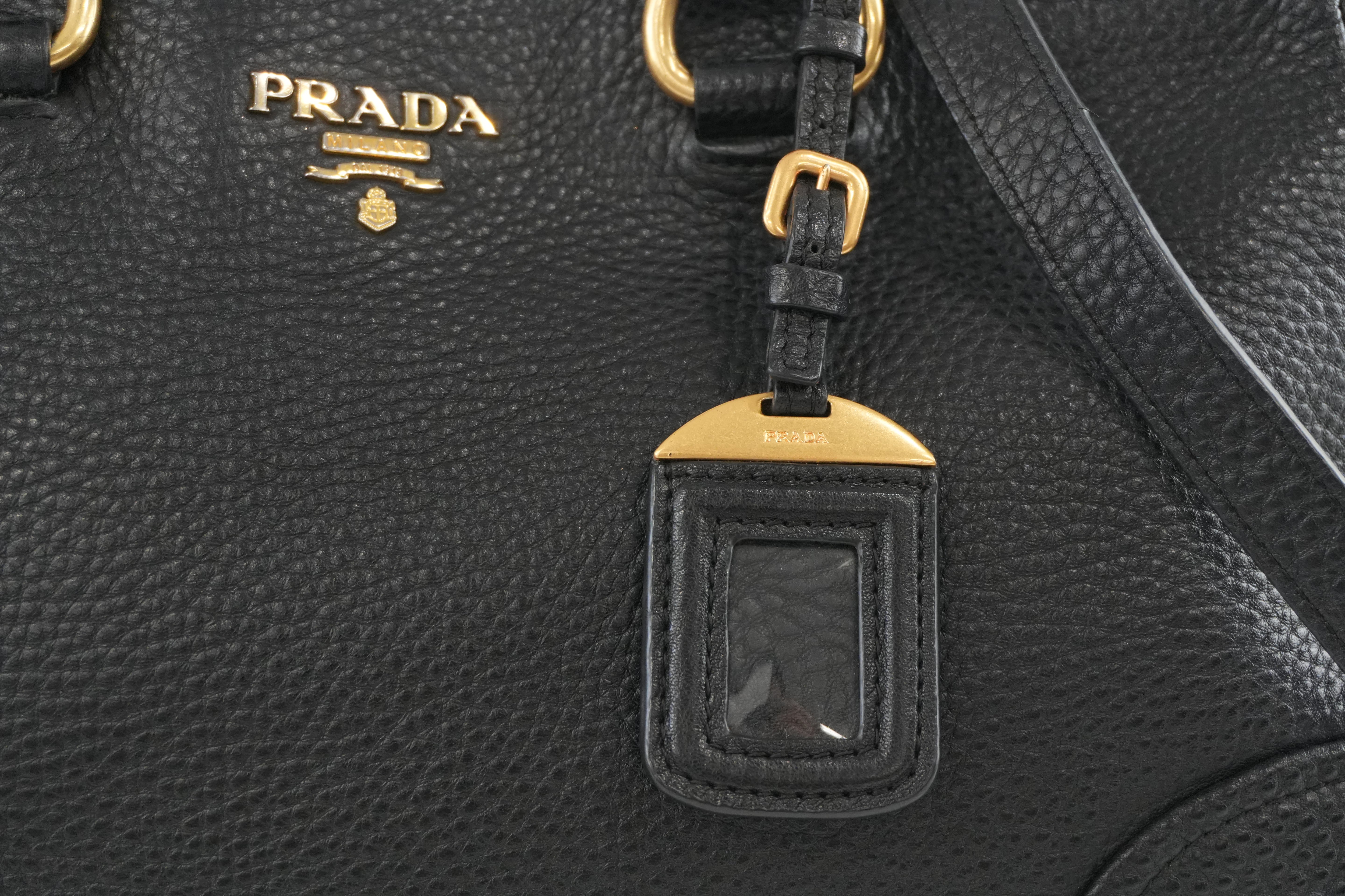 Pre-owned Prada Leather Two Way Shoulder Tote Bag Black
