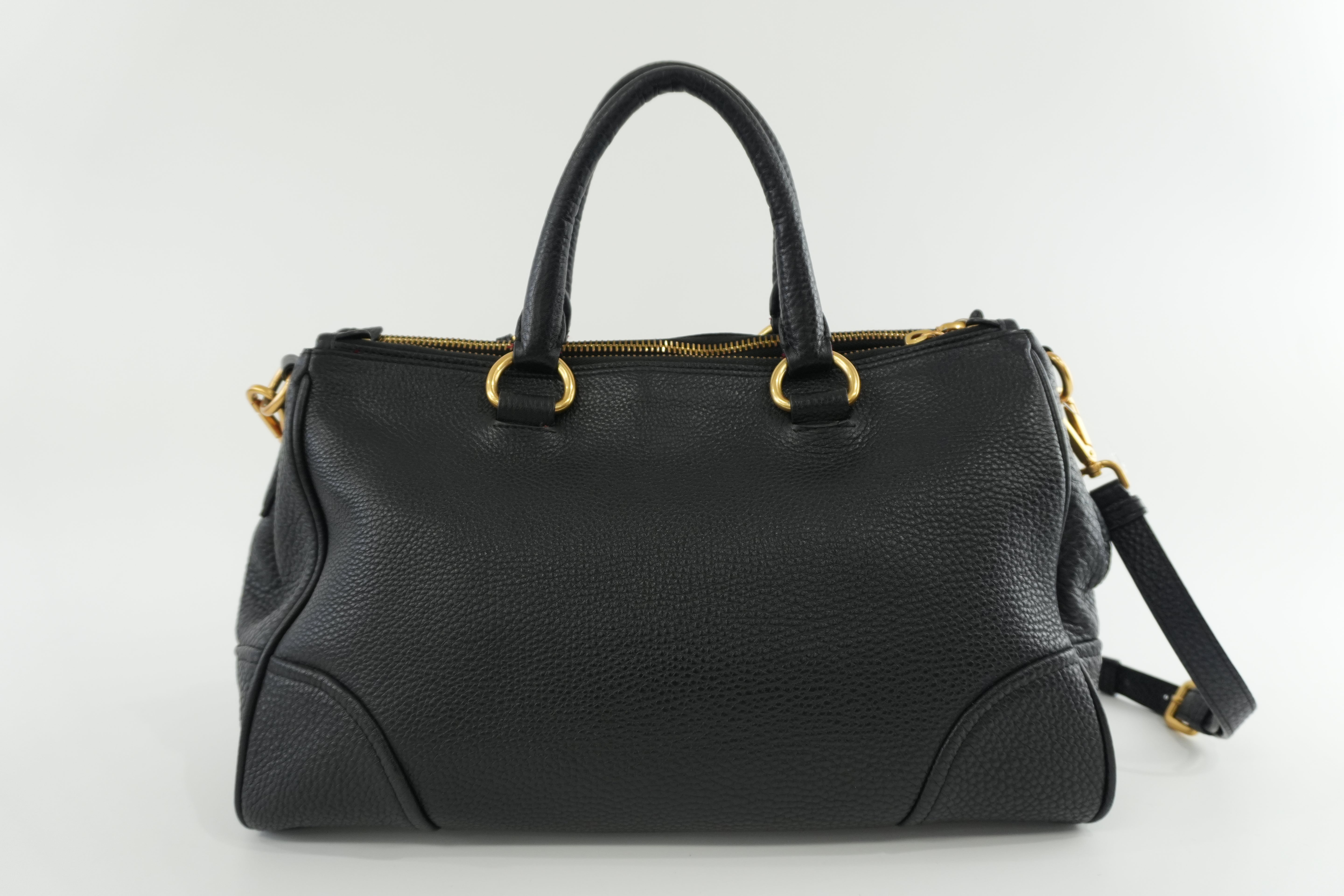 Pre-owned Prada Leather Two Way Shoulder Tote Bag Black