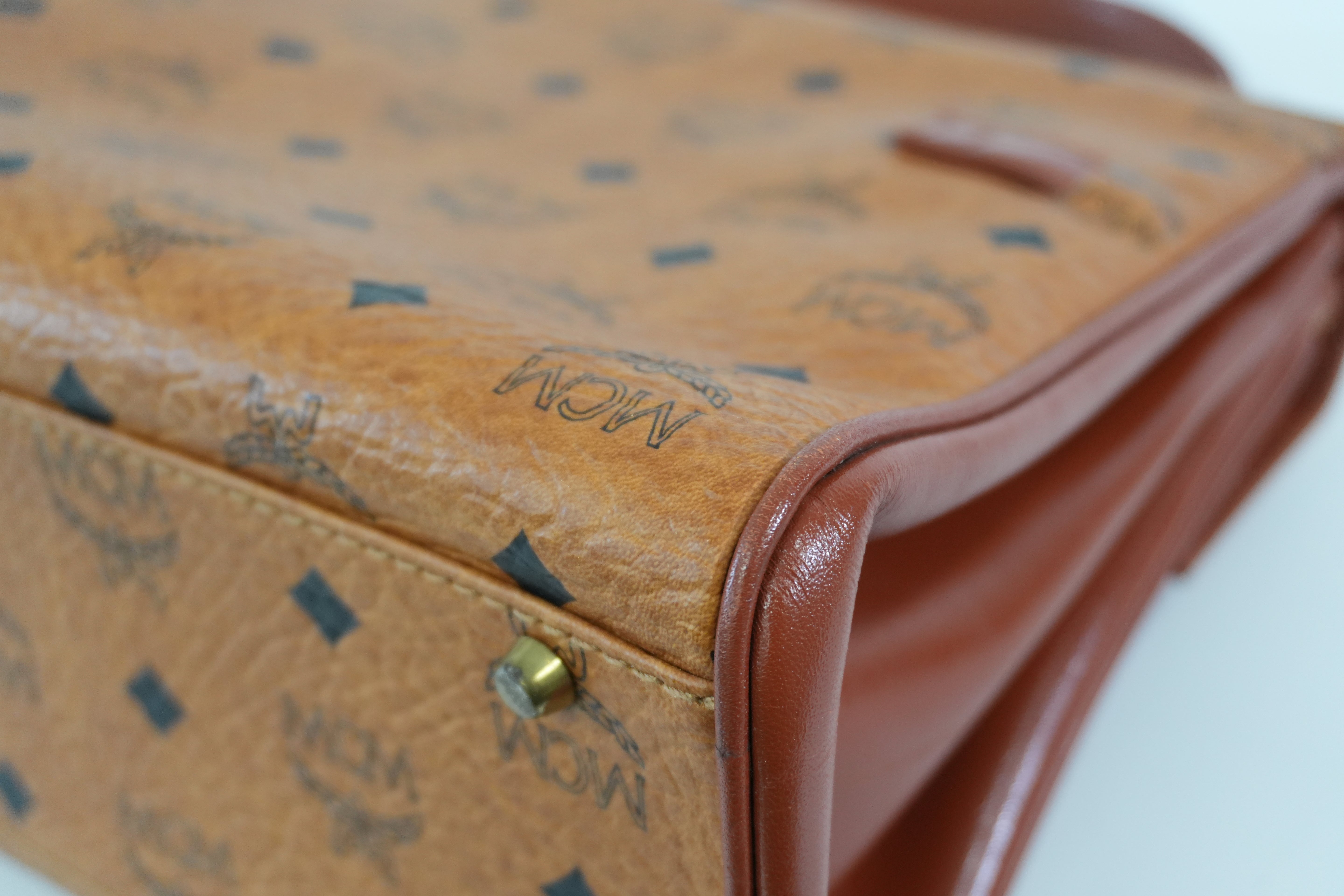 Pre-owned MCM Visetos Top Handle Handbag Cognac