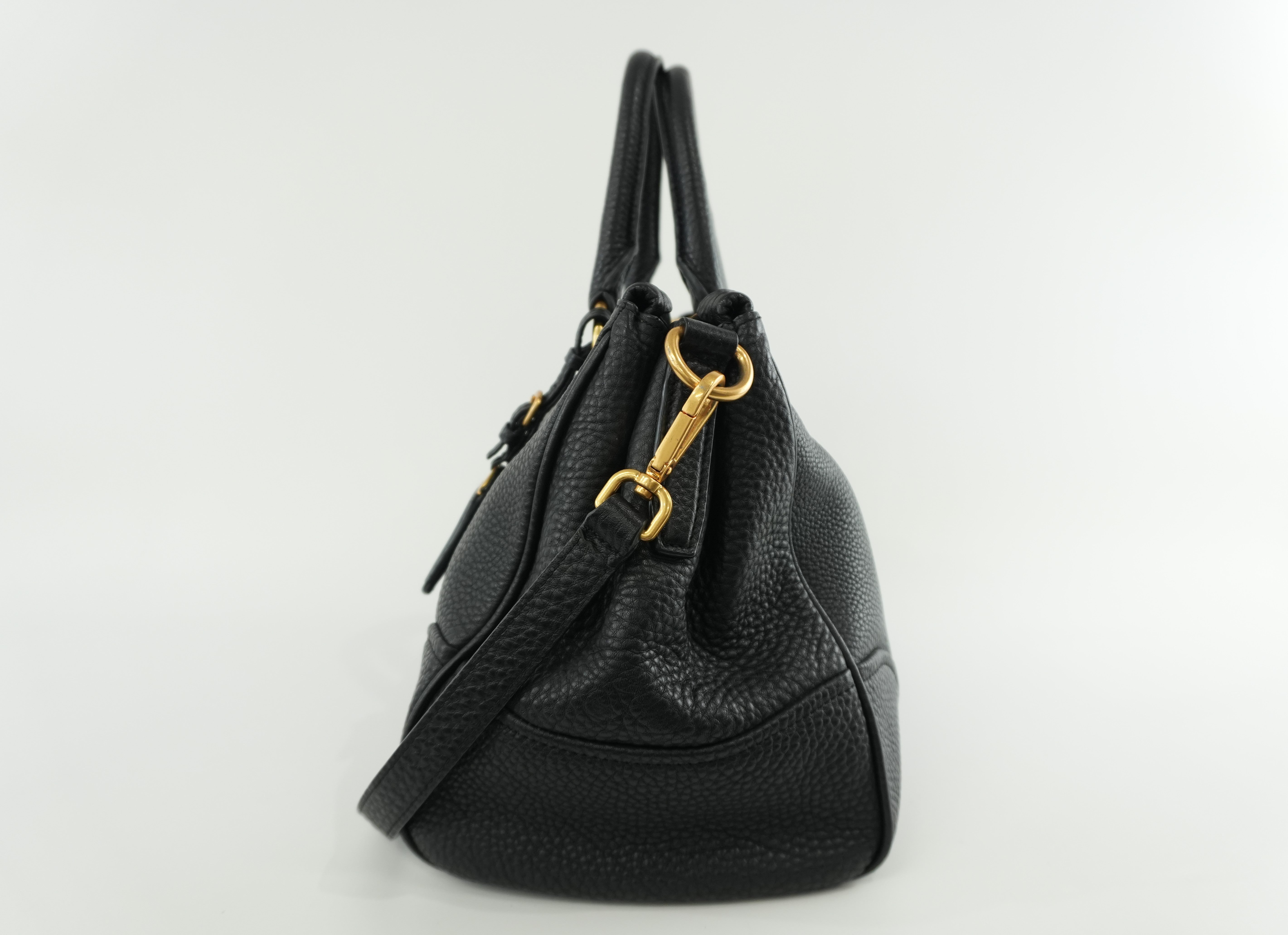 Pre-owned Prada Leather Two Way Shoulder Tote Bag Black