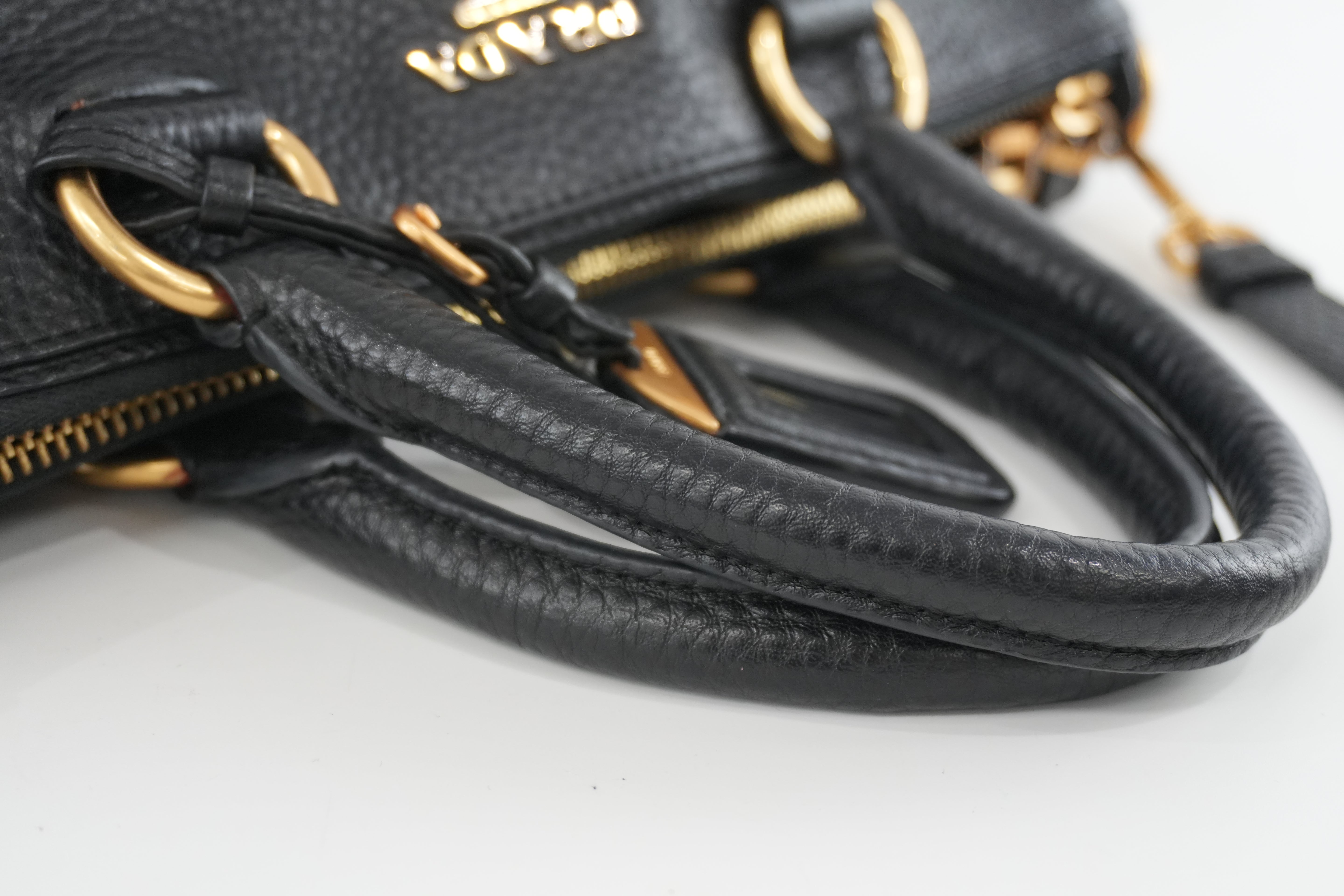 Pre-owned Prada Leather Two Way Shoulder Tote Bag Black