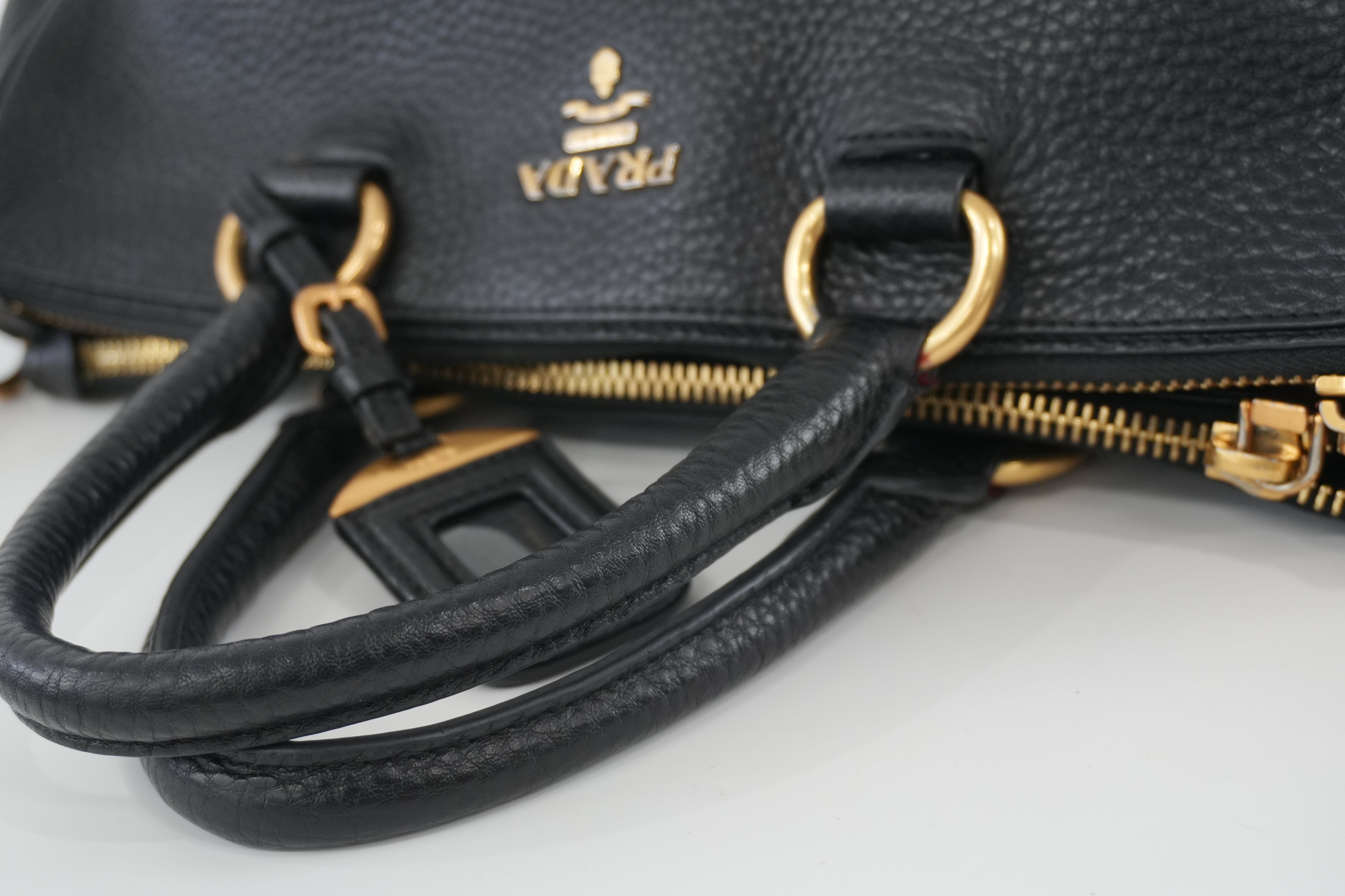 Pre-owned Prada Leather Two Way Shoulder Tote Bag Black