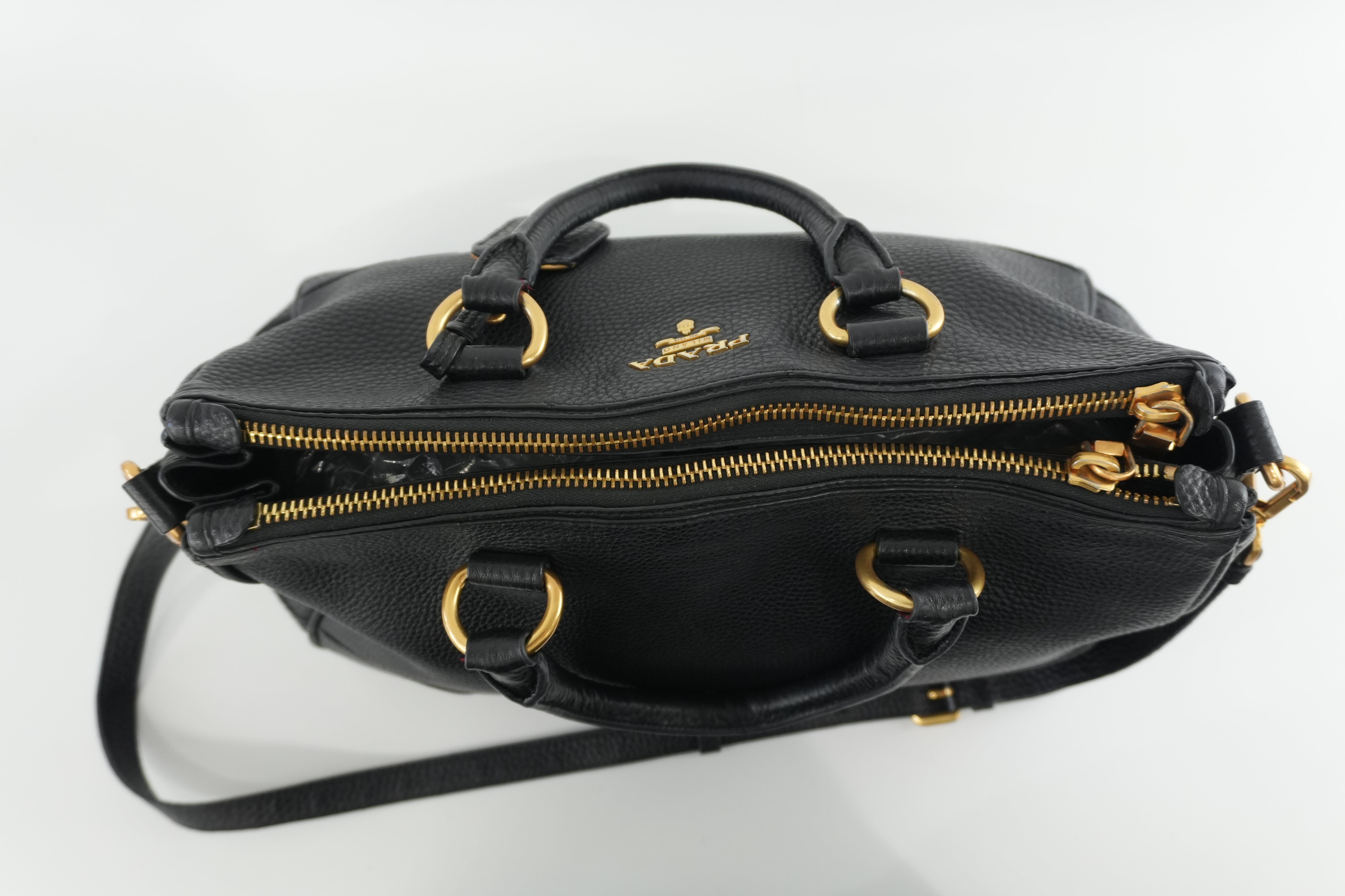 Pre-owned Prada Leather Two Way Shoulder Tote Bag Black