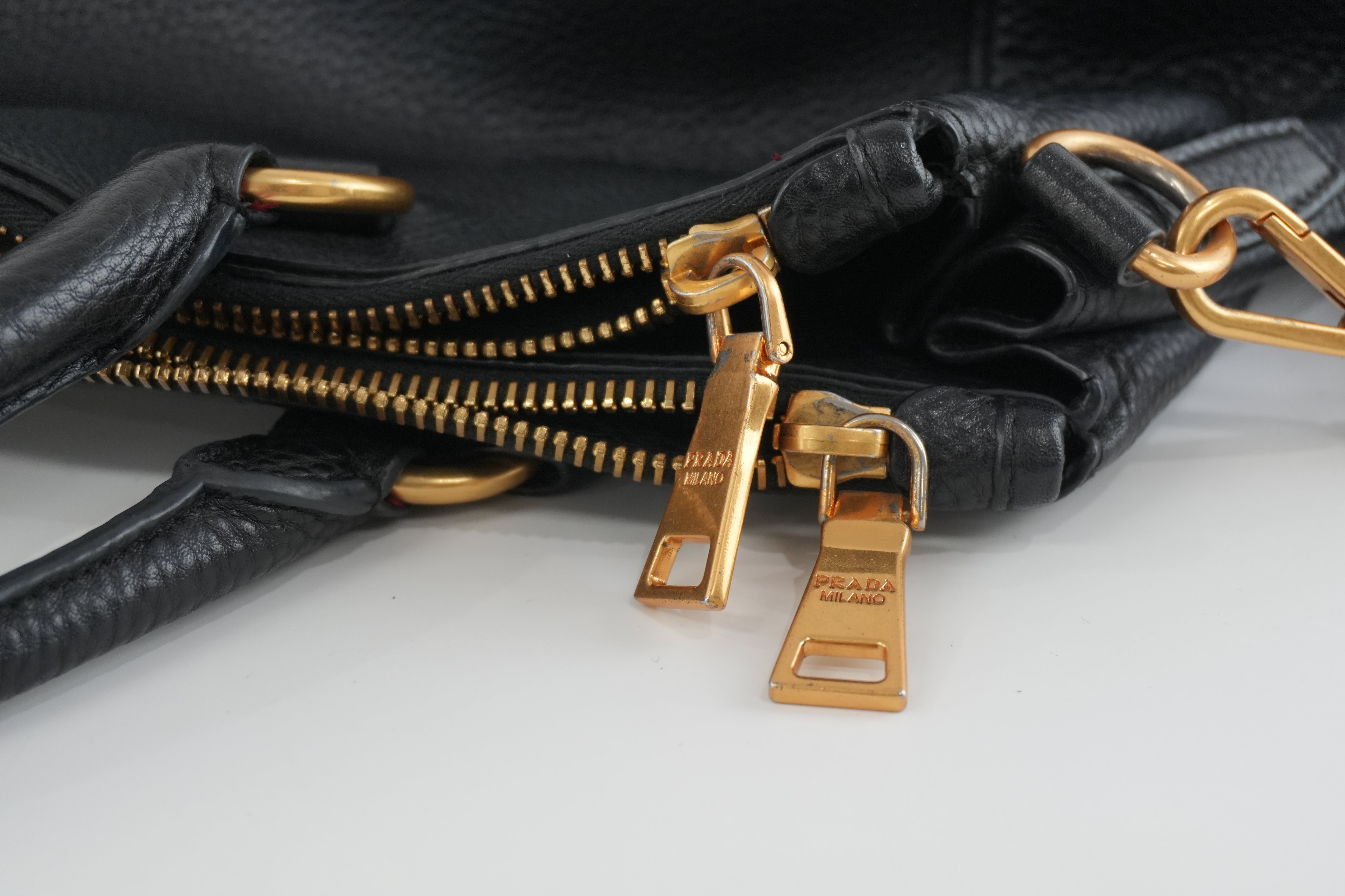 Pre-owned Prada Leather Two Way Shoulder Tote Bag Black