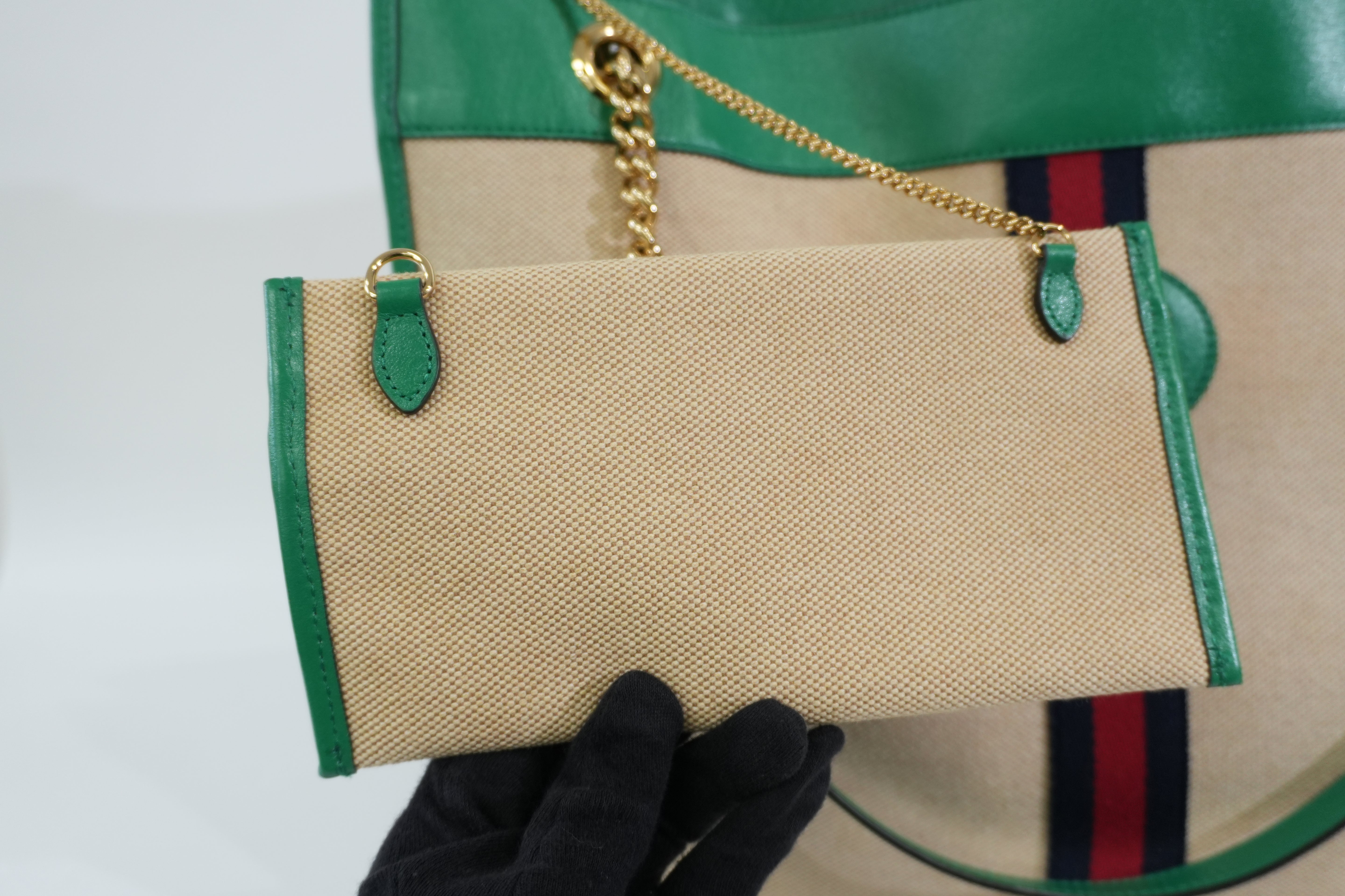 Pre-owned Gucci Rajah Tote Bag Ivory and Green