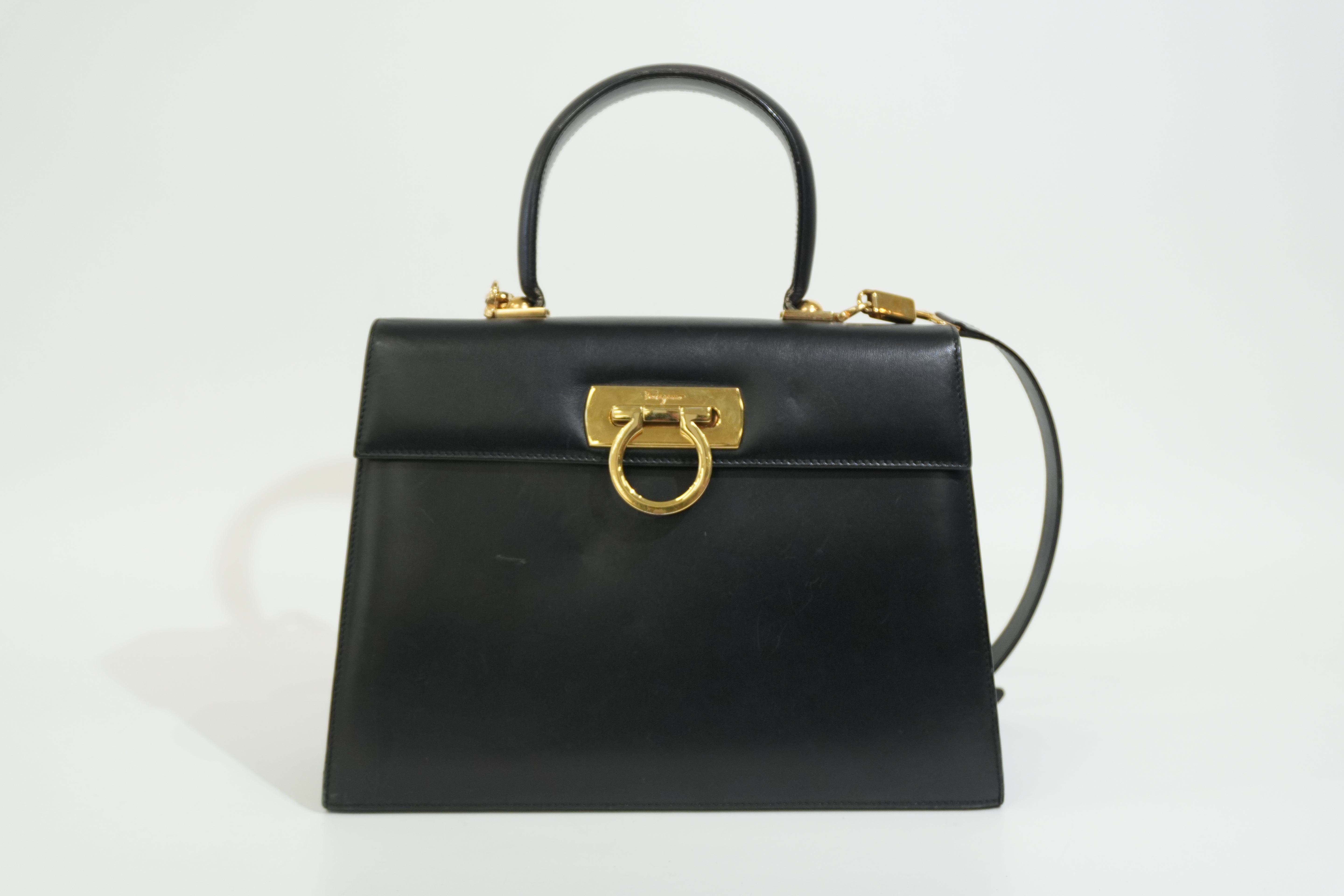 Pre-owned Ferragamo Two Way Top Handle Shoulder Bag Black