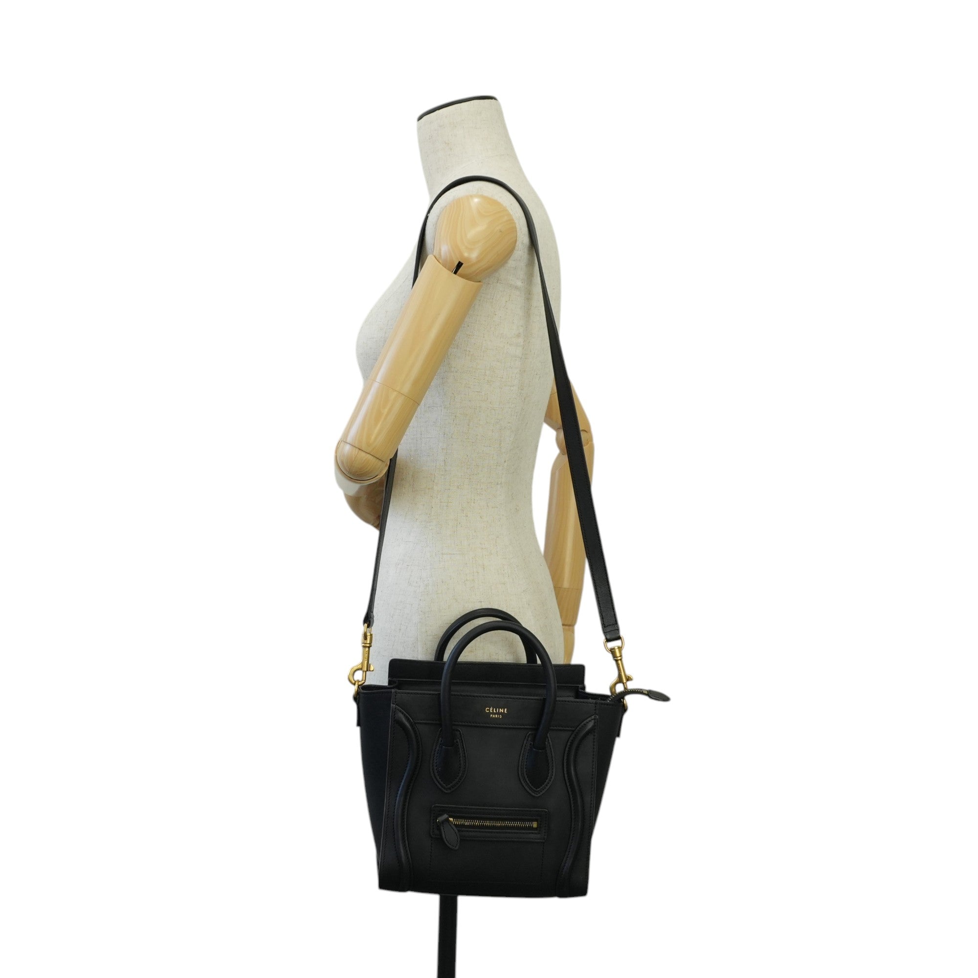 Celine Luggage Nano Two Way Handbag Black Leather Used