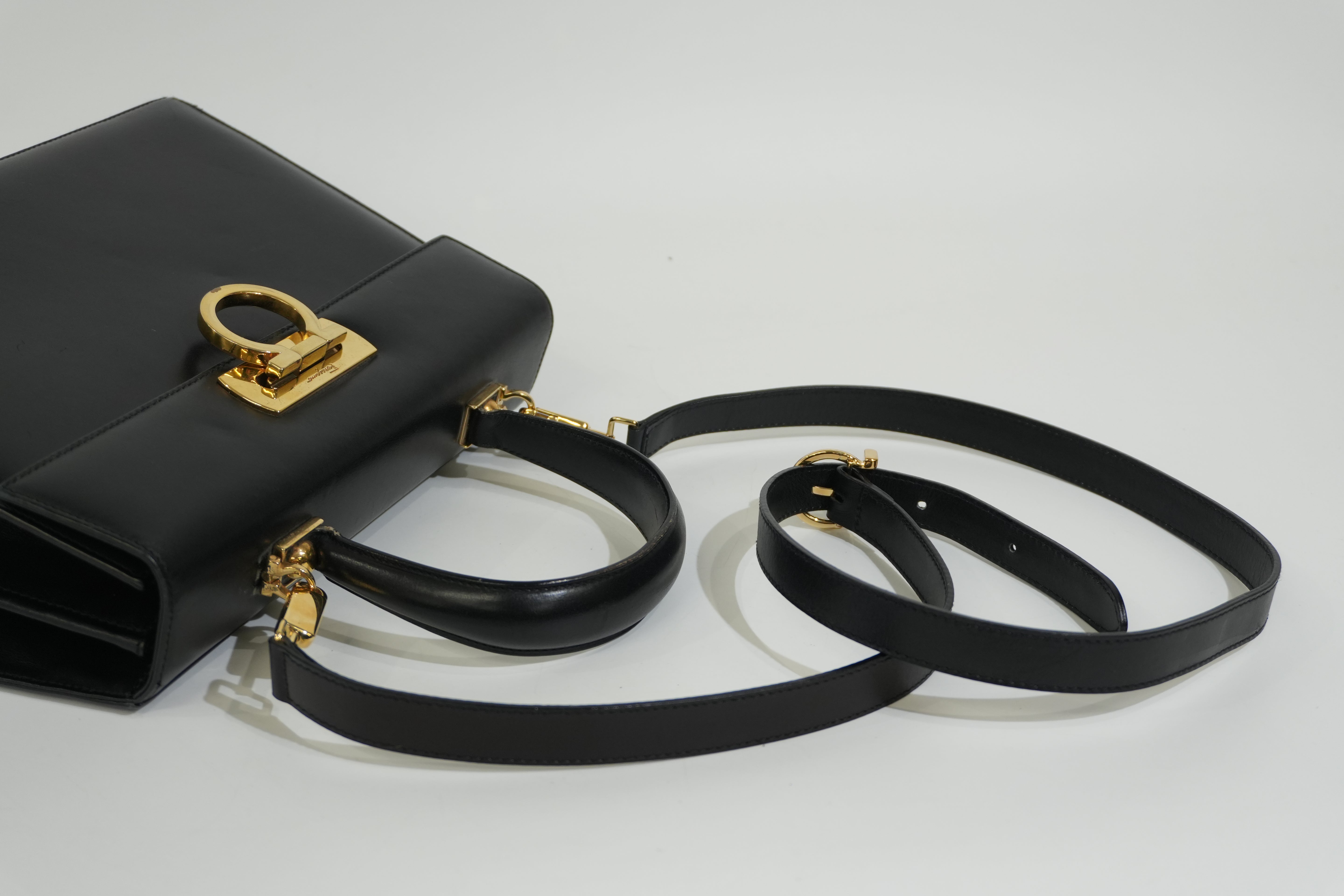 Pre-owned Ferragamo Two Way Top Handle Shoulder Bag Black