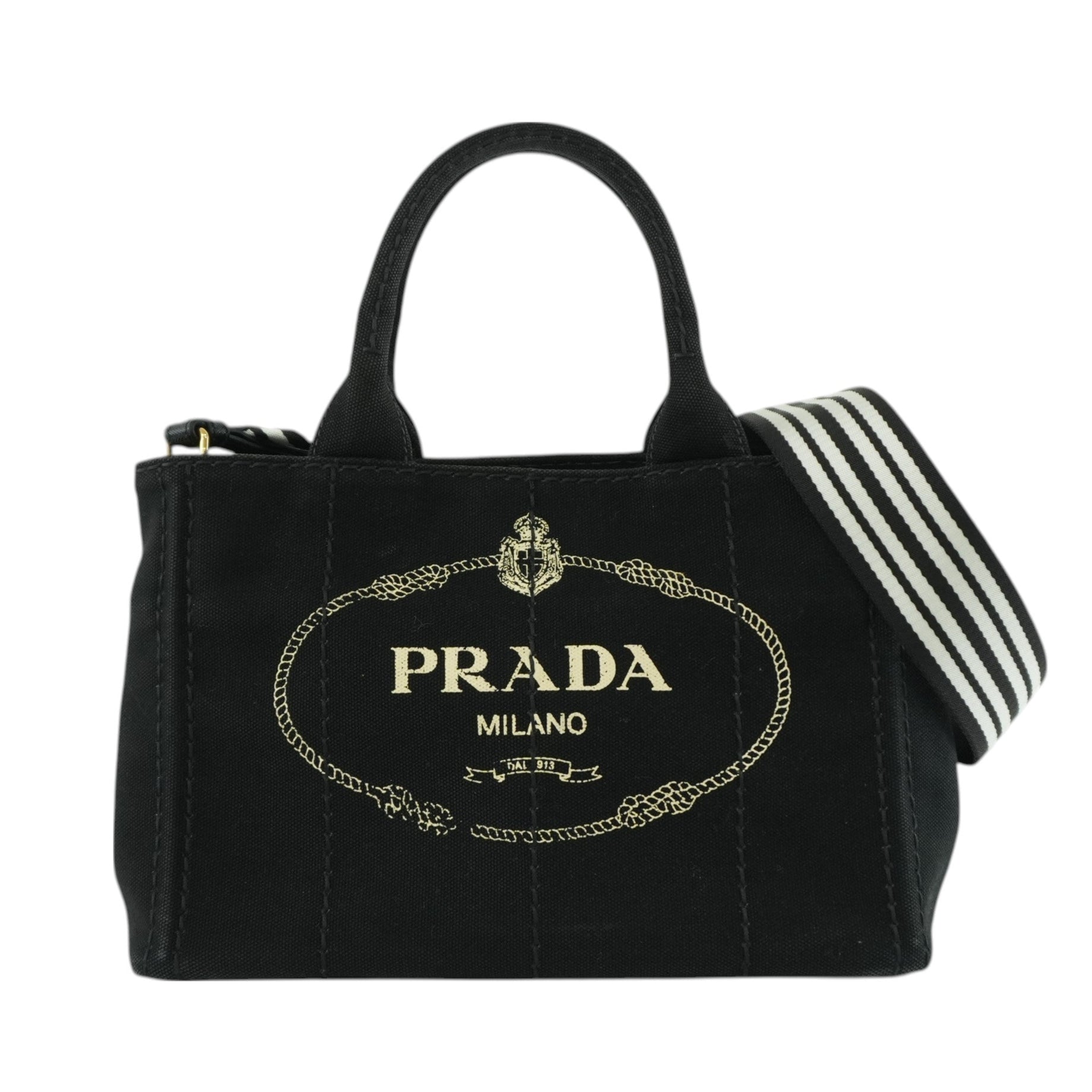 Prada Canapa Two Way Shoulder Bag Black Used