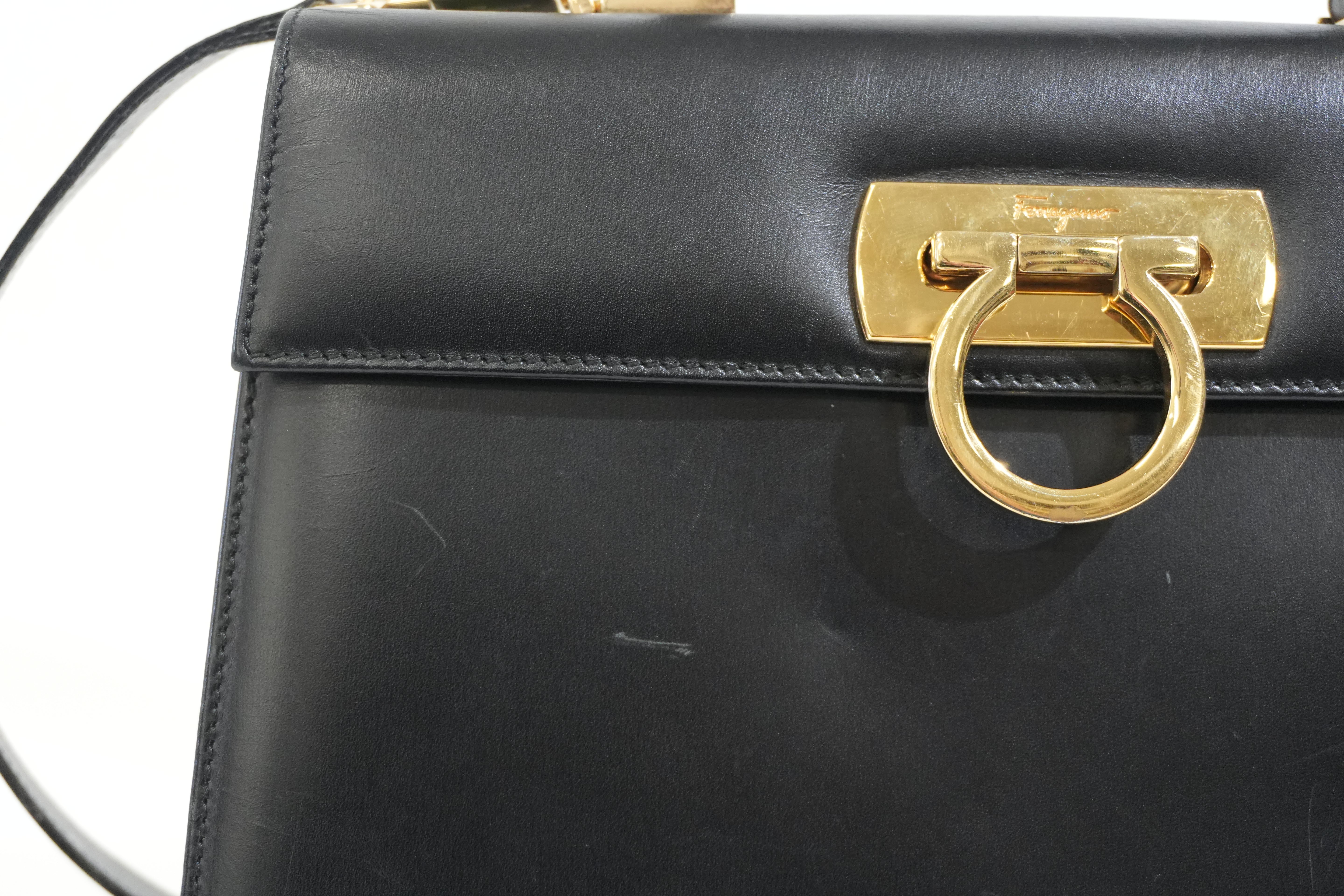 Pre-owned Ferragamo Two Way Top Handle Shoulder Bag Black