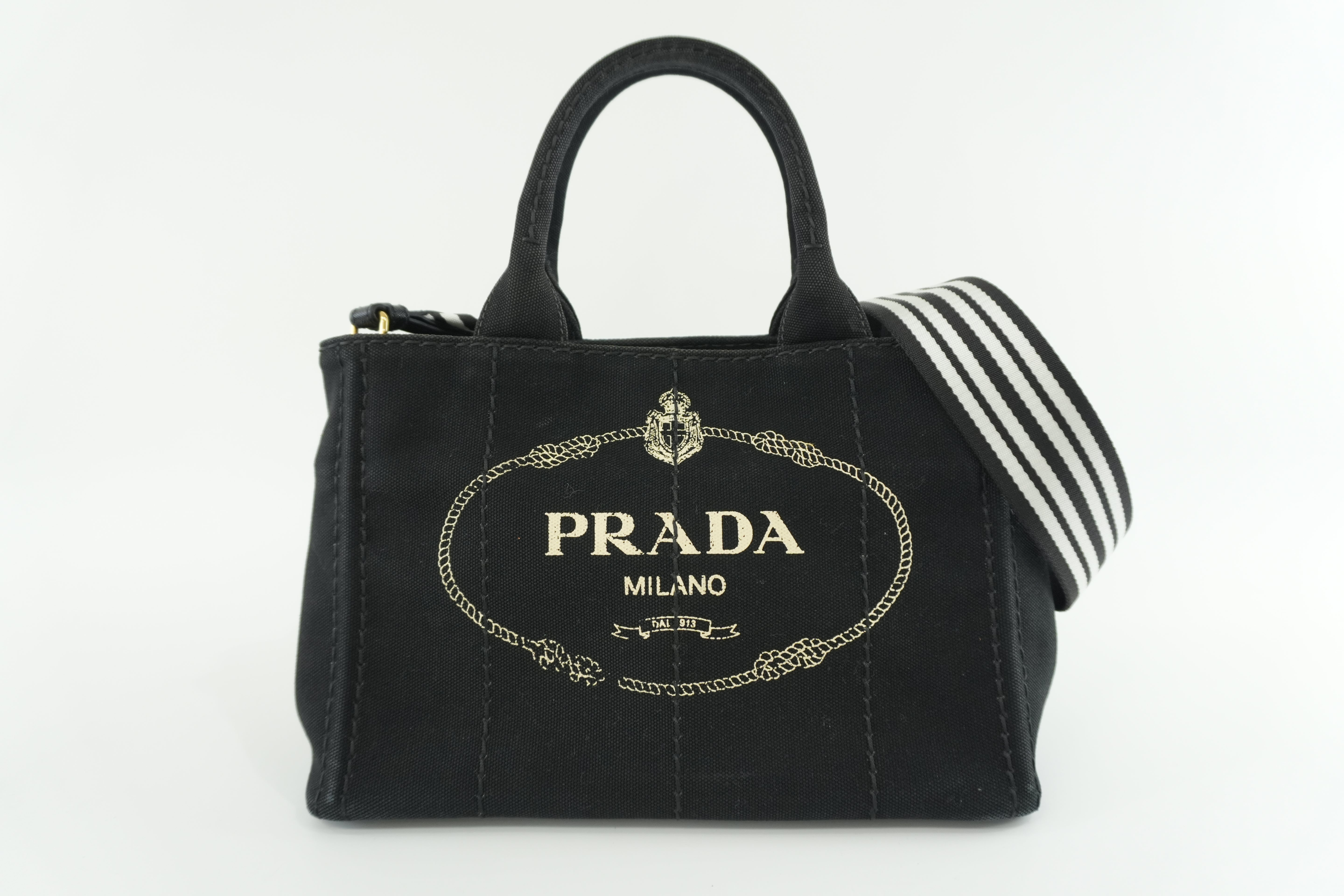 Prada Canapa Two Way Shoulder Bag Black Used