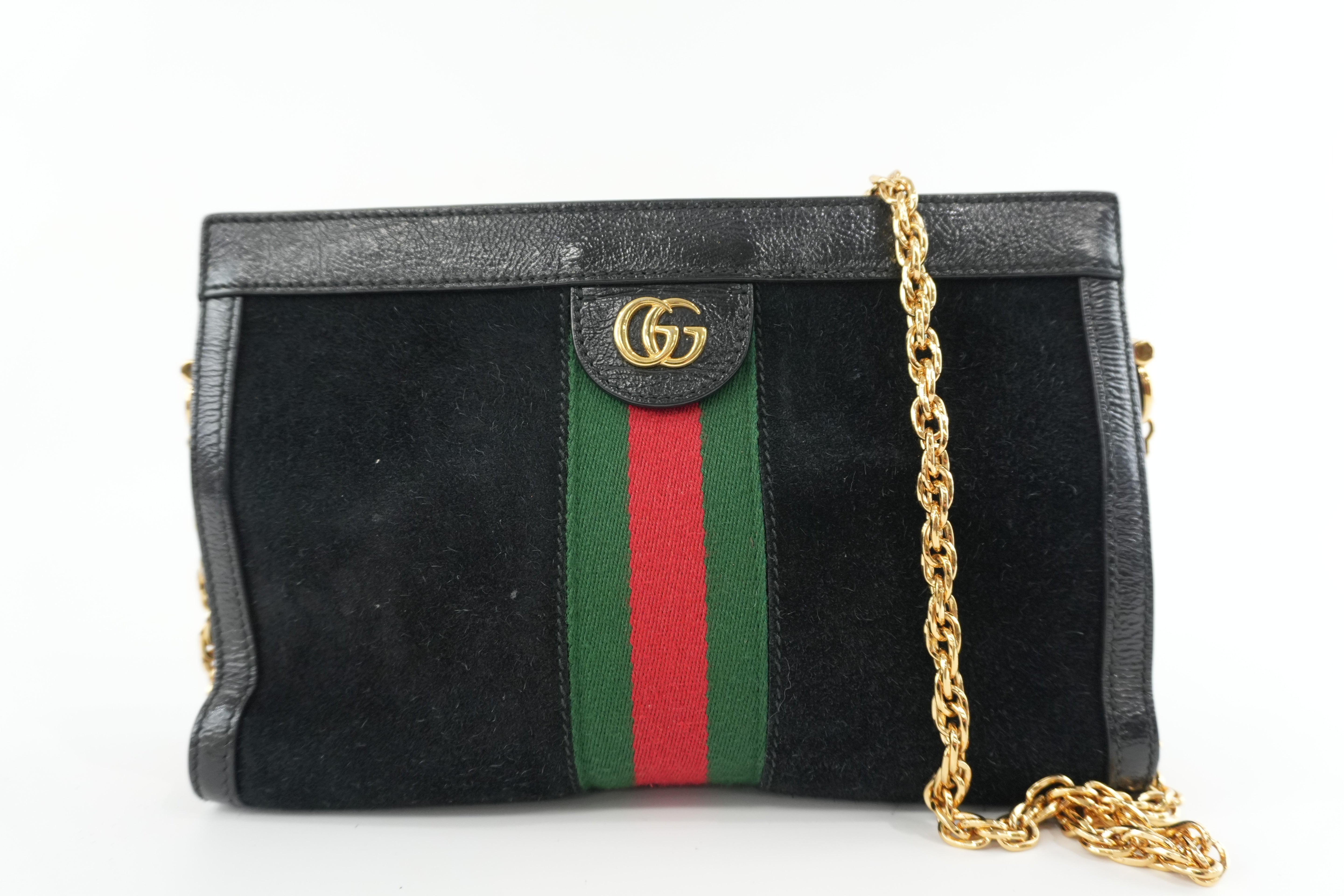 Gucci Suede Leather Chain Shoulder Bag Black Used