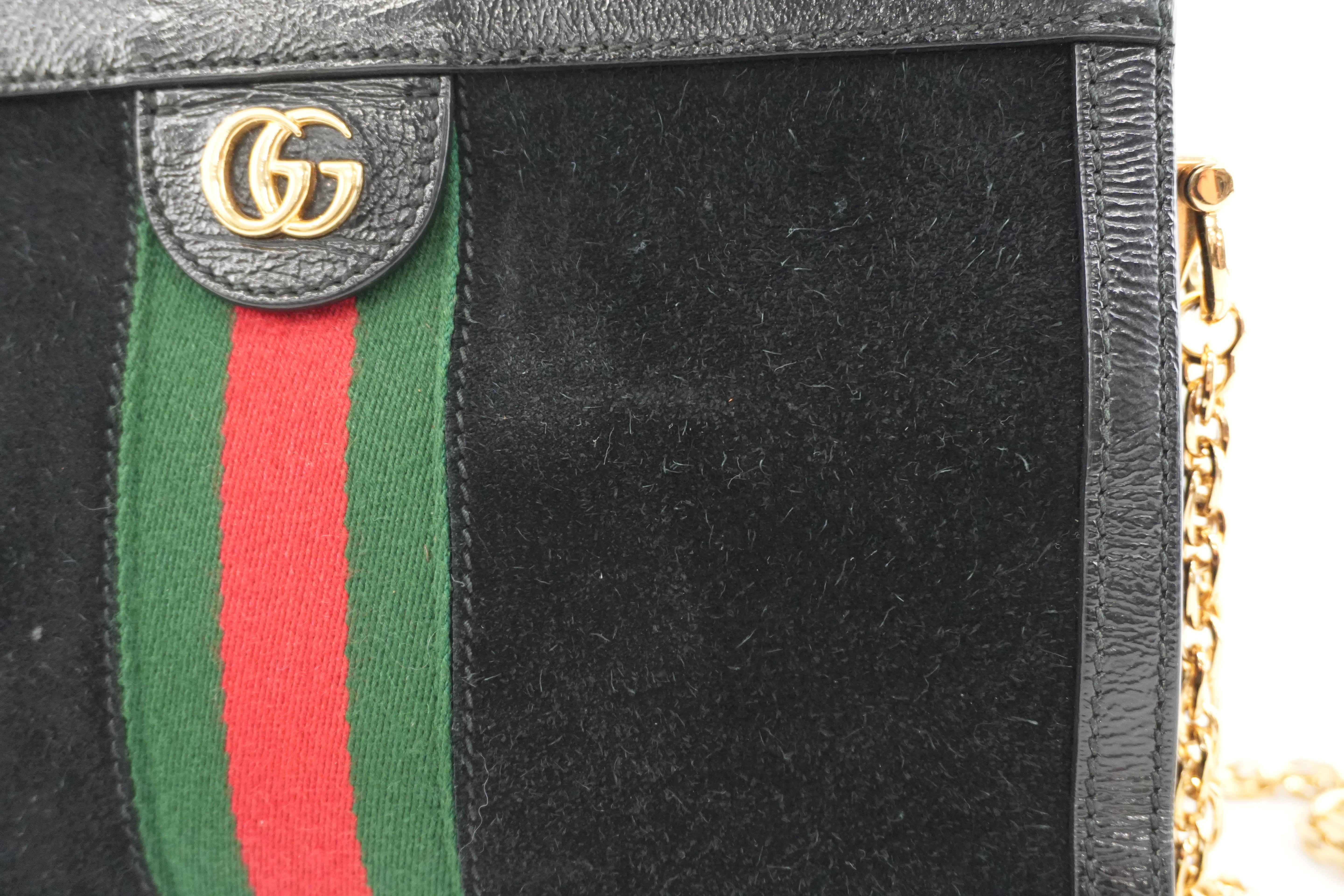 Gucci Suede Leather Chain Shoulder Bag Black Used