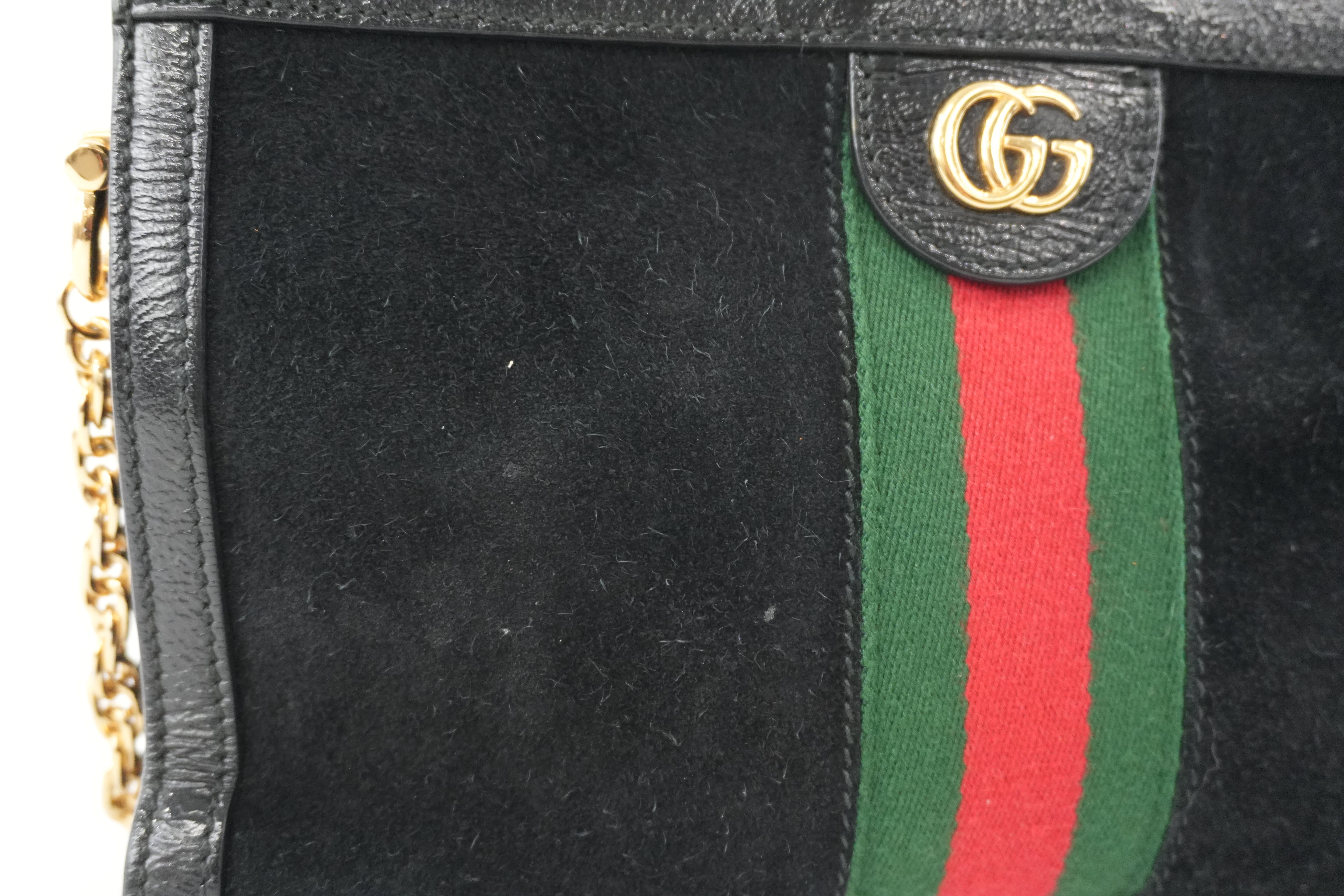 Gucci Suede Leather Chain Shoulder Bag Black Used