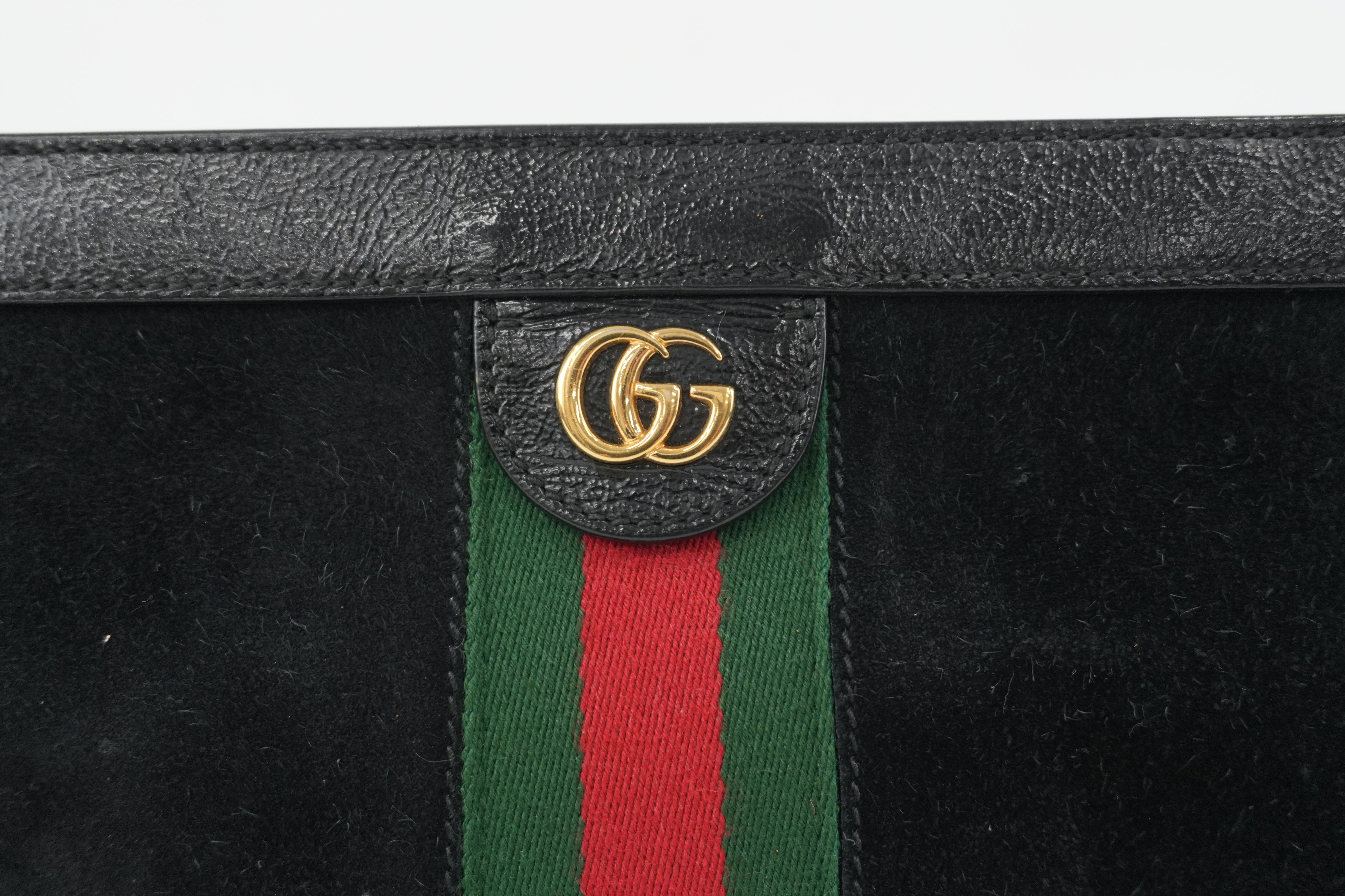 Gucci Suede Leather Chain Shoulder Bag Black Used