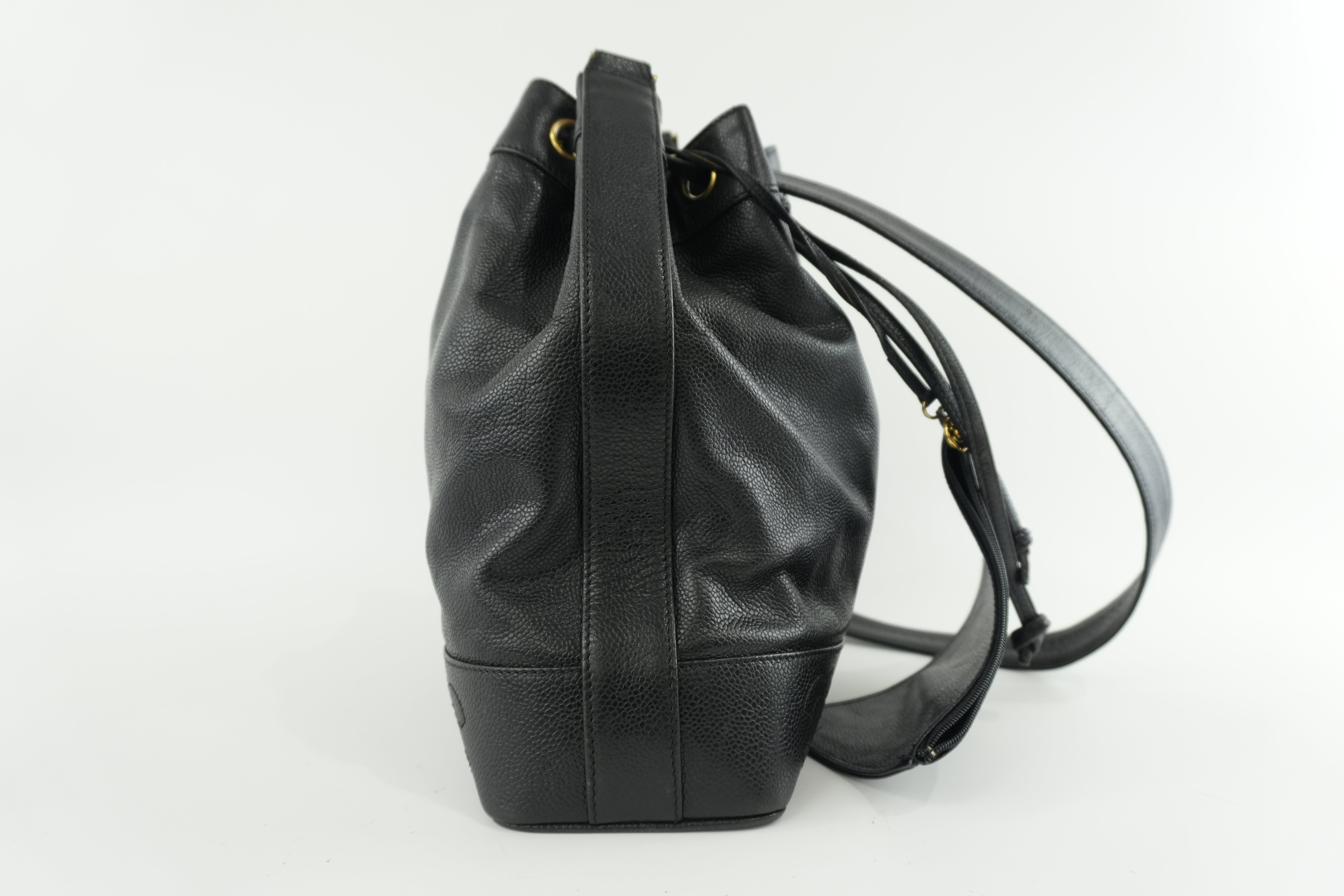 Chanel Caviar Shoulder Bucket Bag Black Used