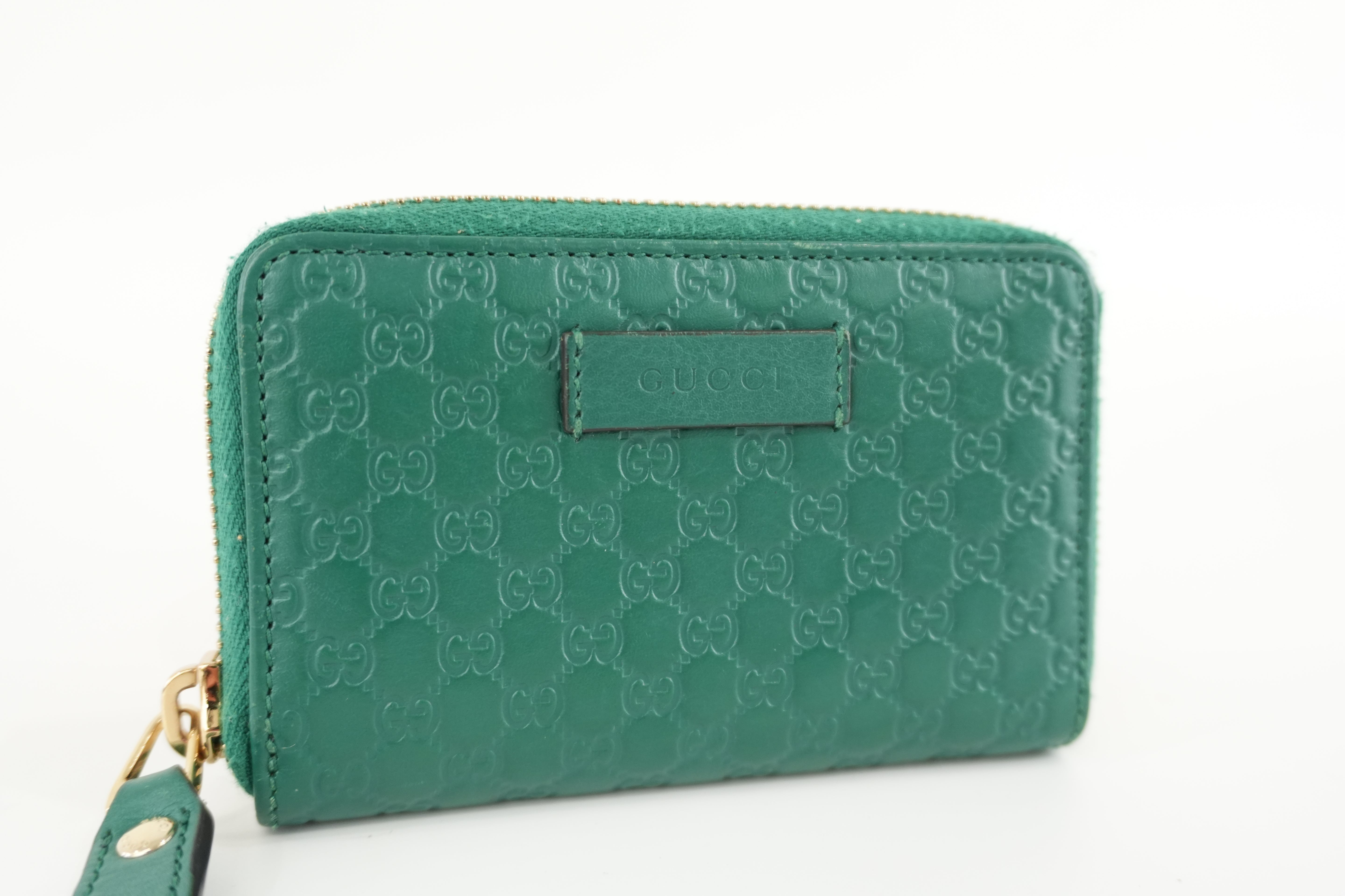 Gucci Zippy Coin Case Microguccisima Green Leather Used
