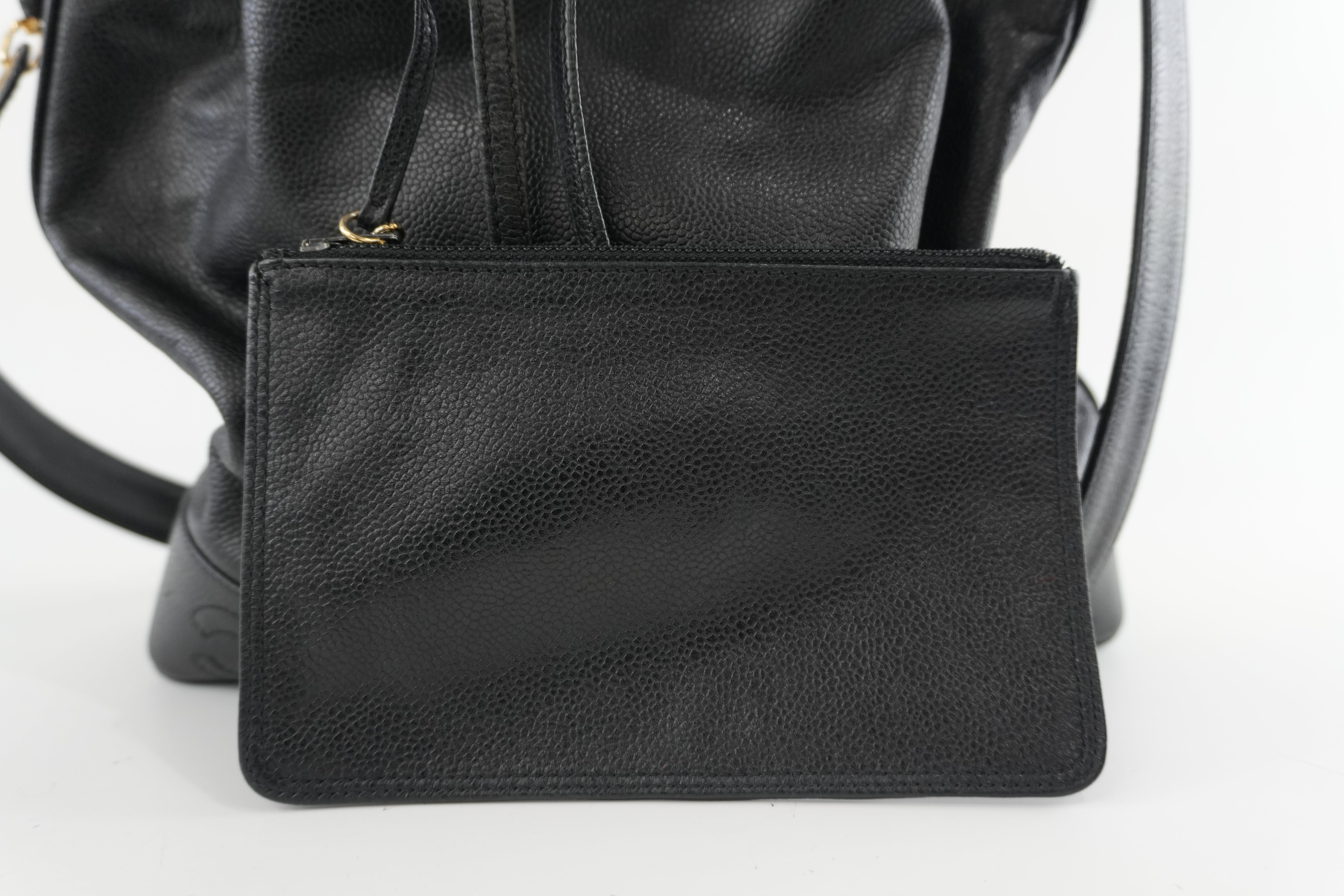 Chanel Caviar Shoulder Bucket Bag Black Used