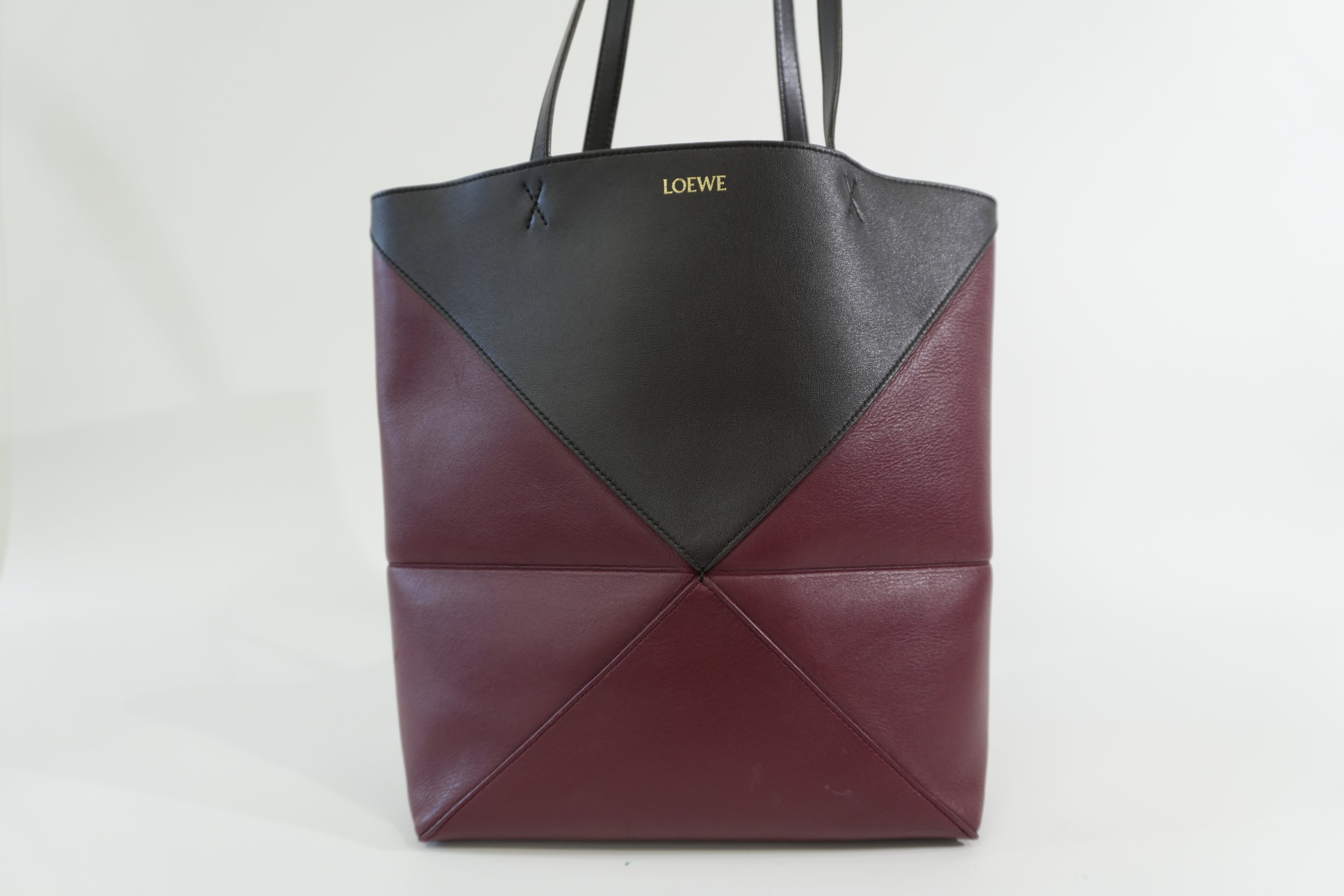 Pre-owned Loewe Puzzle Fold Tote Bag Brown and Burgundy