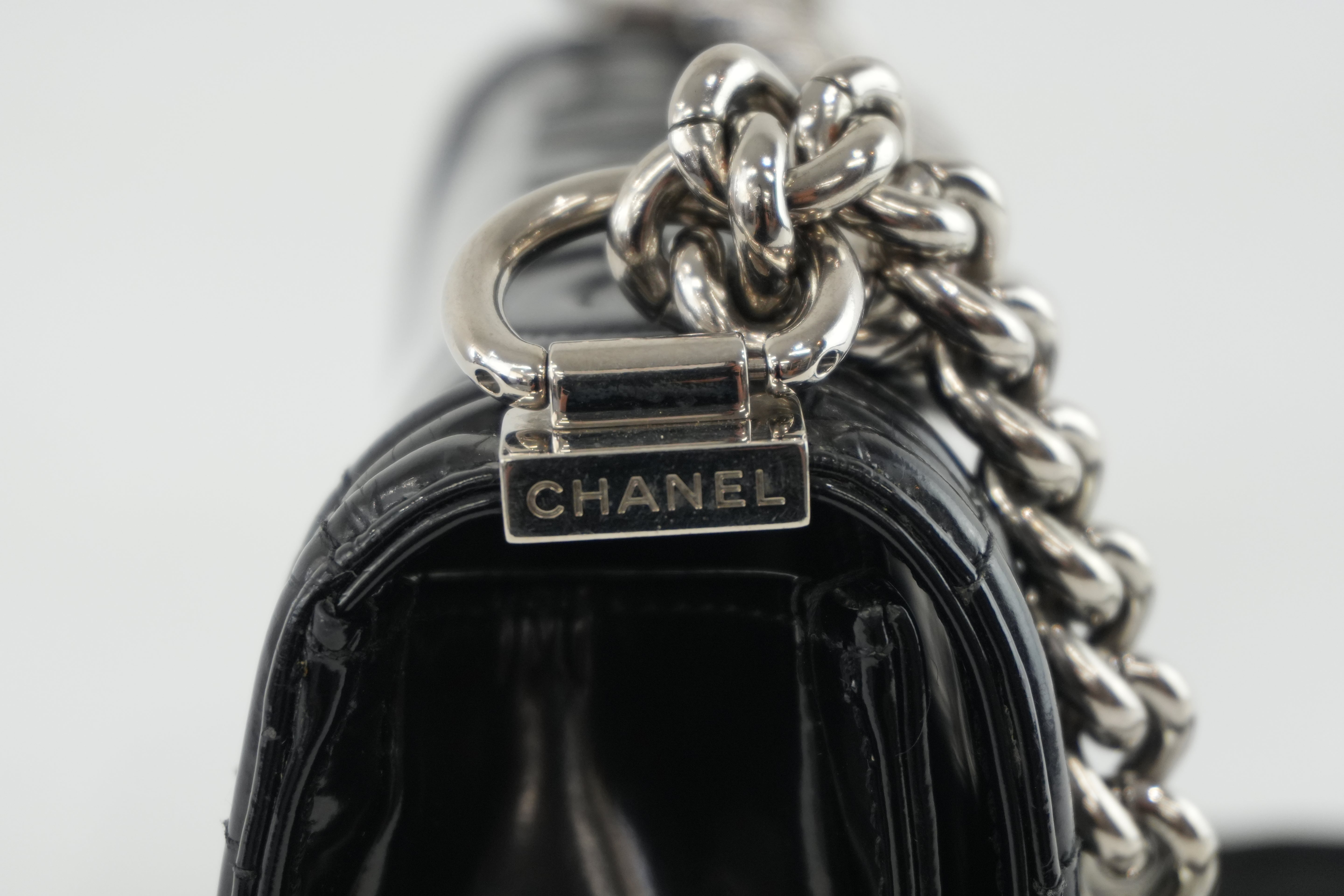 Chanel Shiny Calf Skin Boy Shoulder Bag Black Used