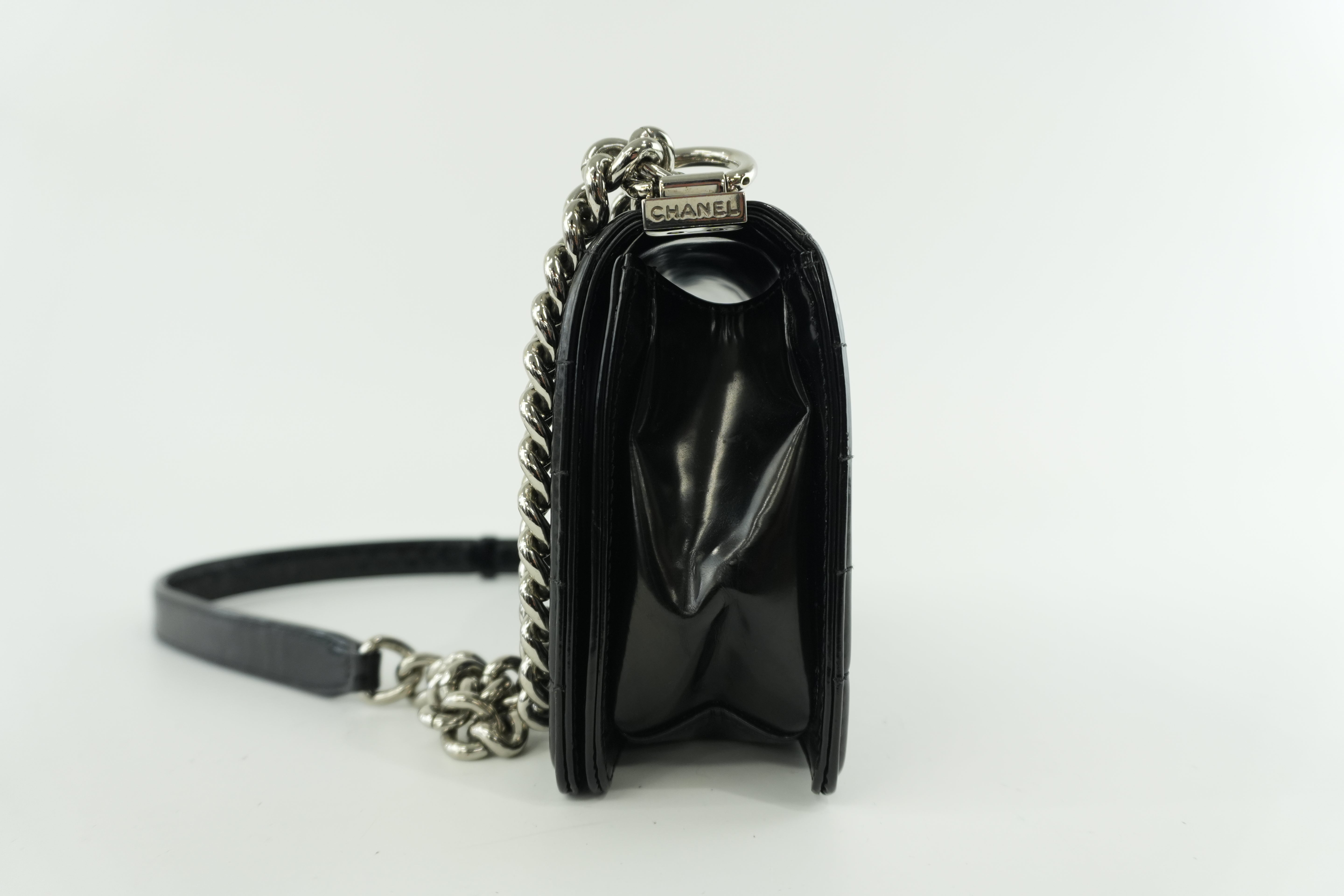 Chanel Shiny Calf Skin Boy Shoulder Bag Black Used